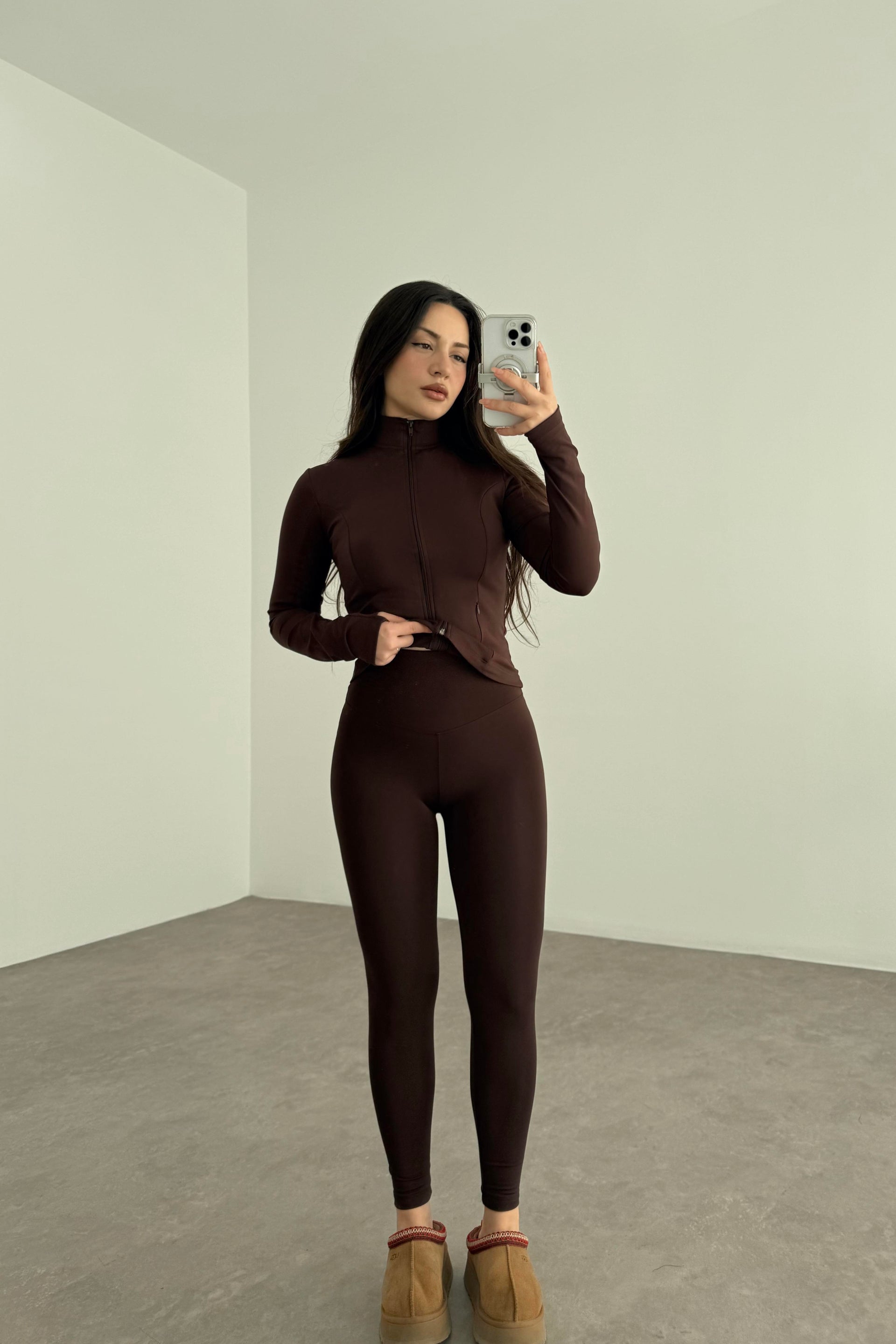 Oys. Modal İçi Pamuk Şardonlu Skinny Kahve Tayt