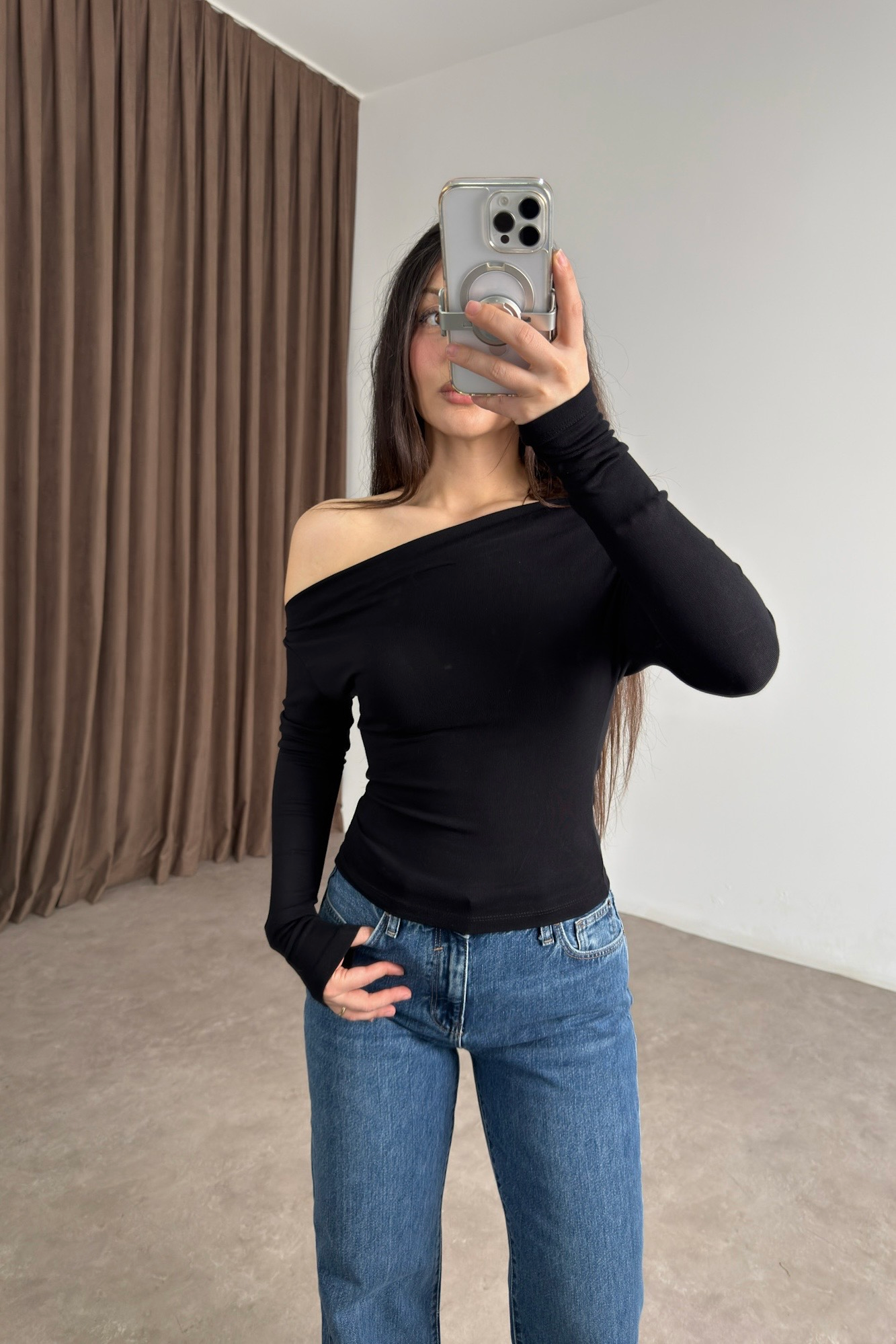 Oysh Kayık Yaka Siyah Body