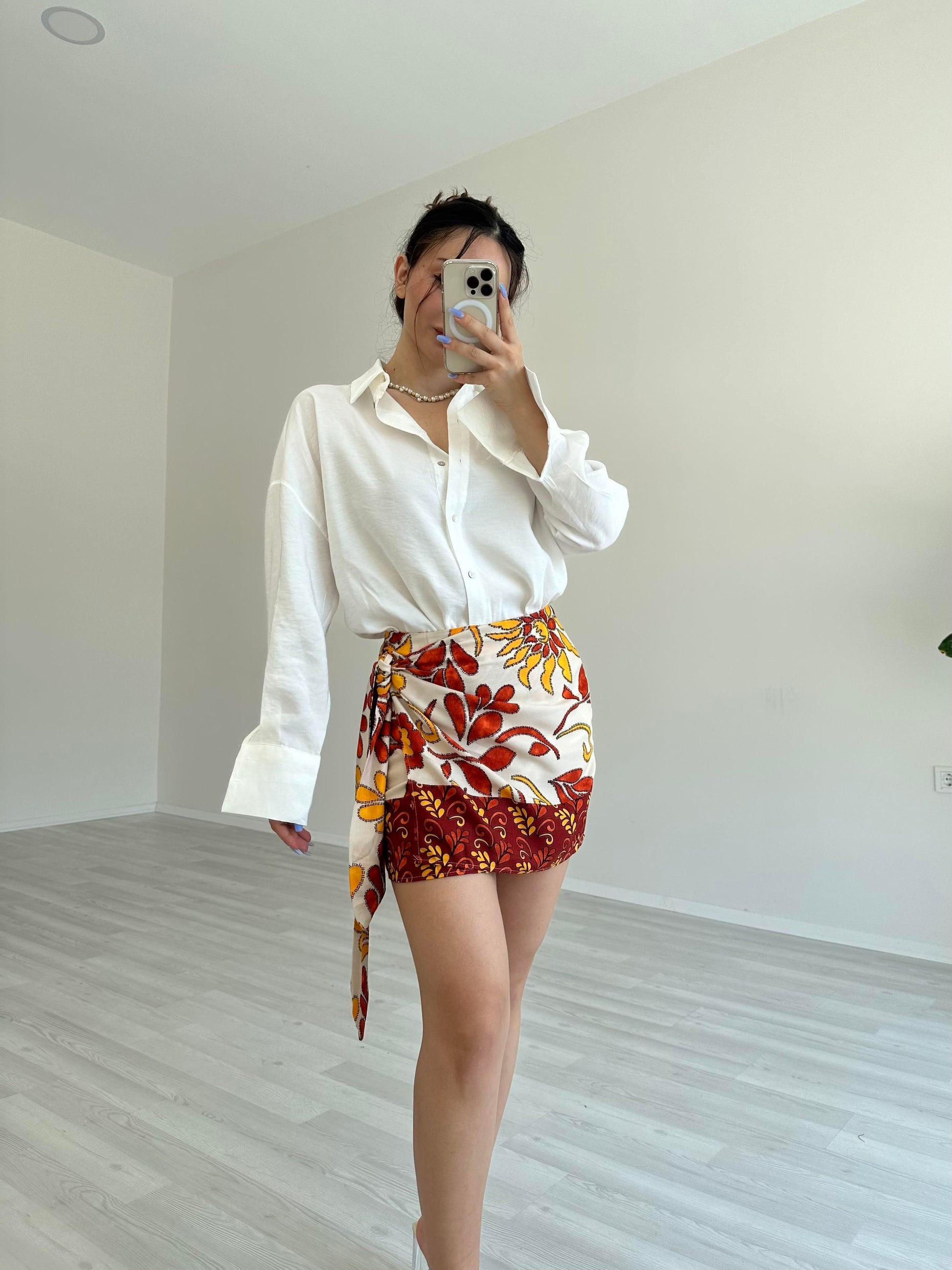Pareo Model Desenli Etek Tarçın