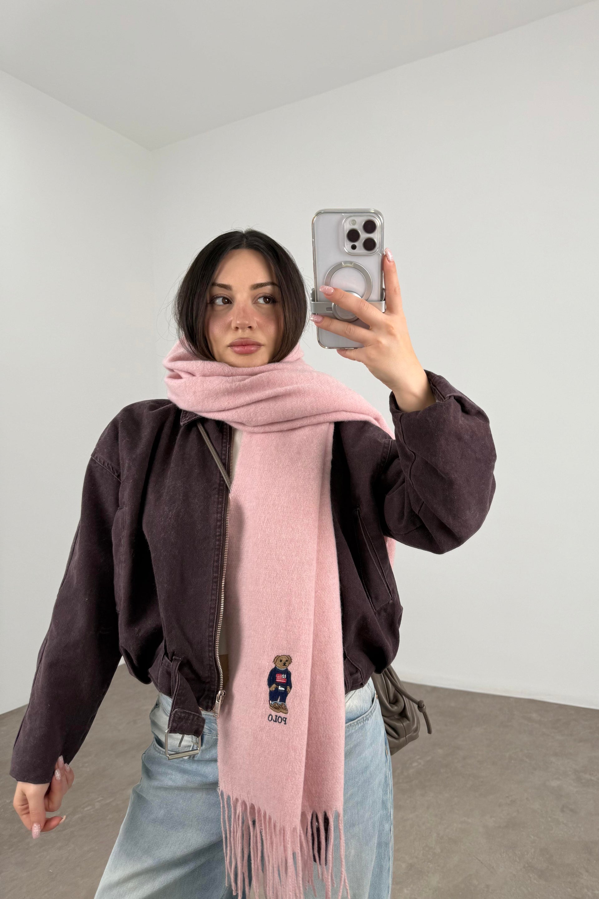 PL RL Yünlü Loogolu  Atkı Pembe