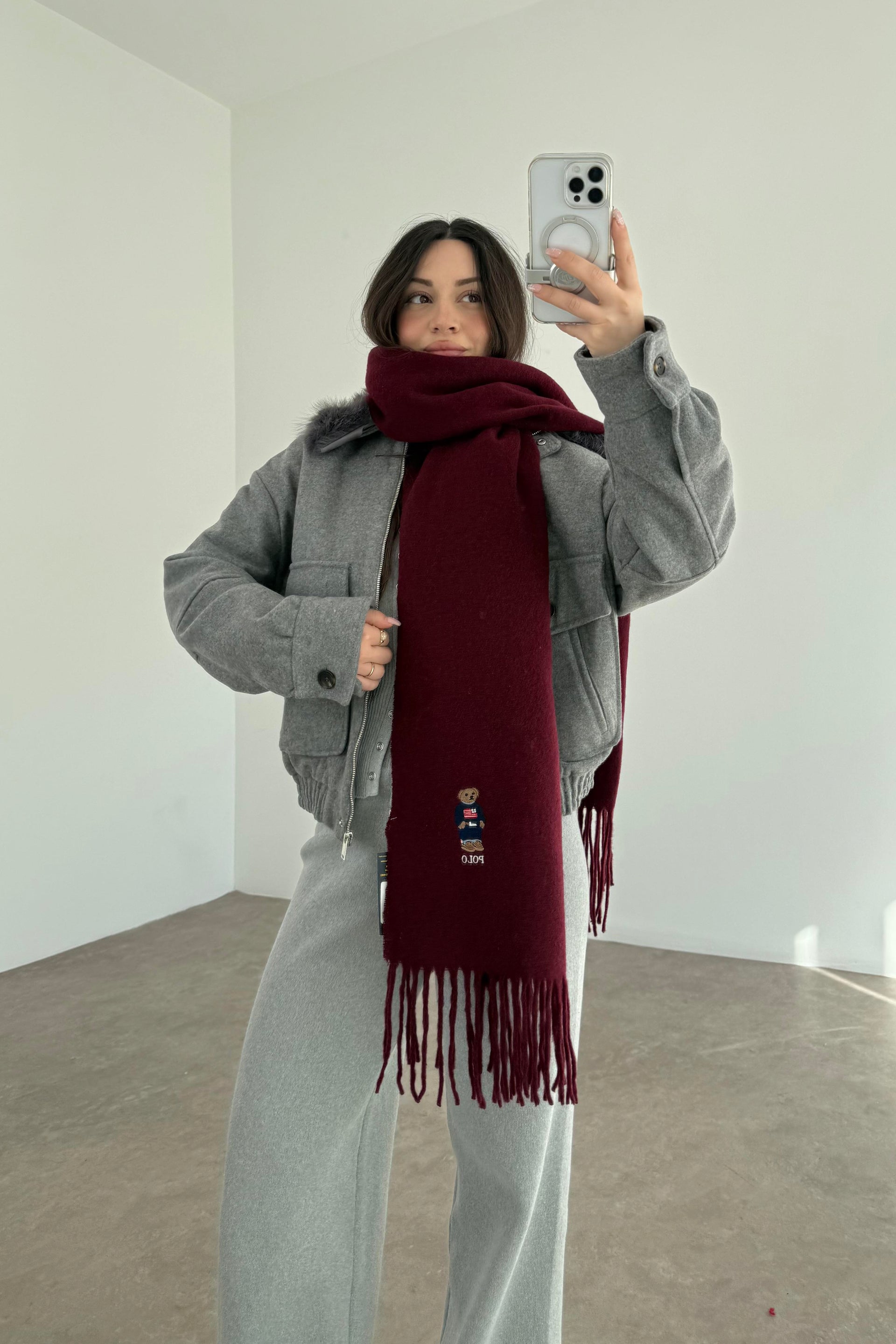 PL RL Yünlü Loogolu Atkı Bordo
