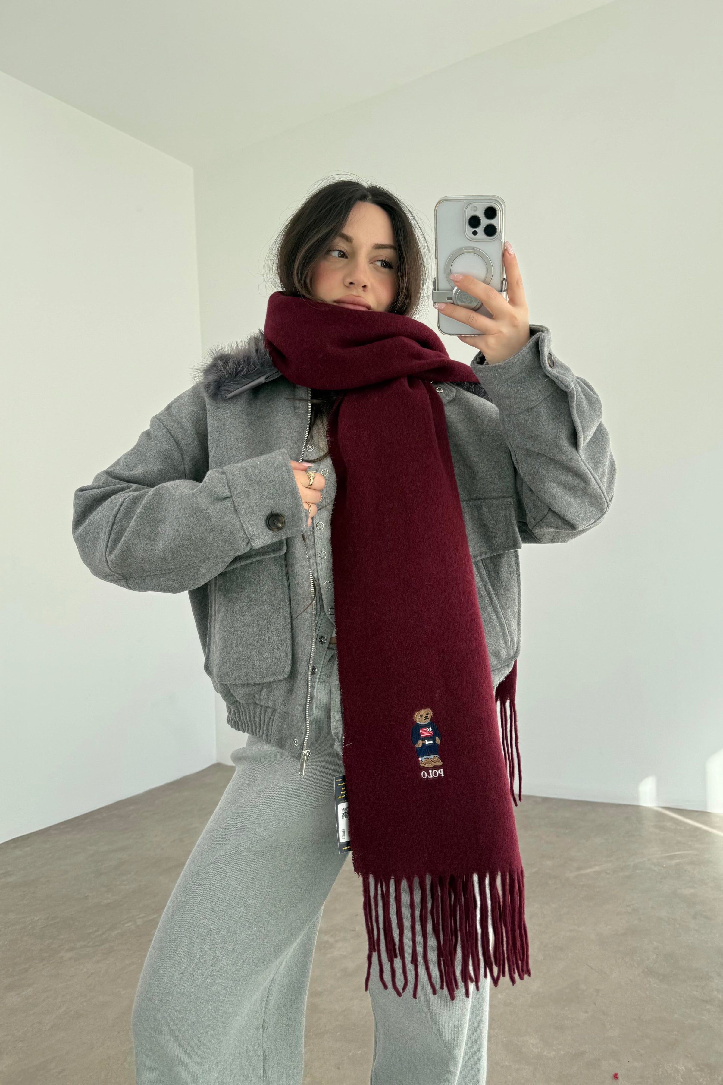 PL RL Yünlü Loogolu Atkı Bordo