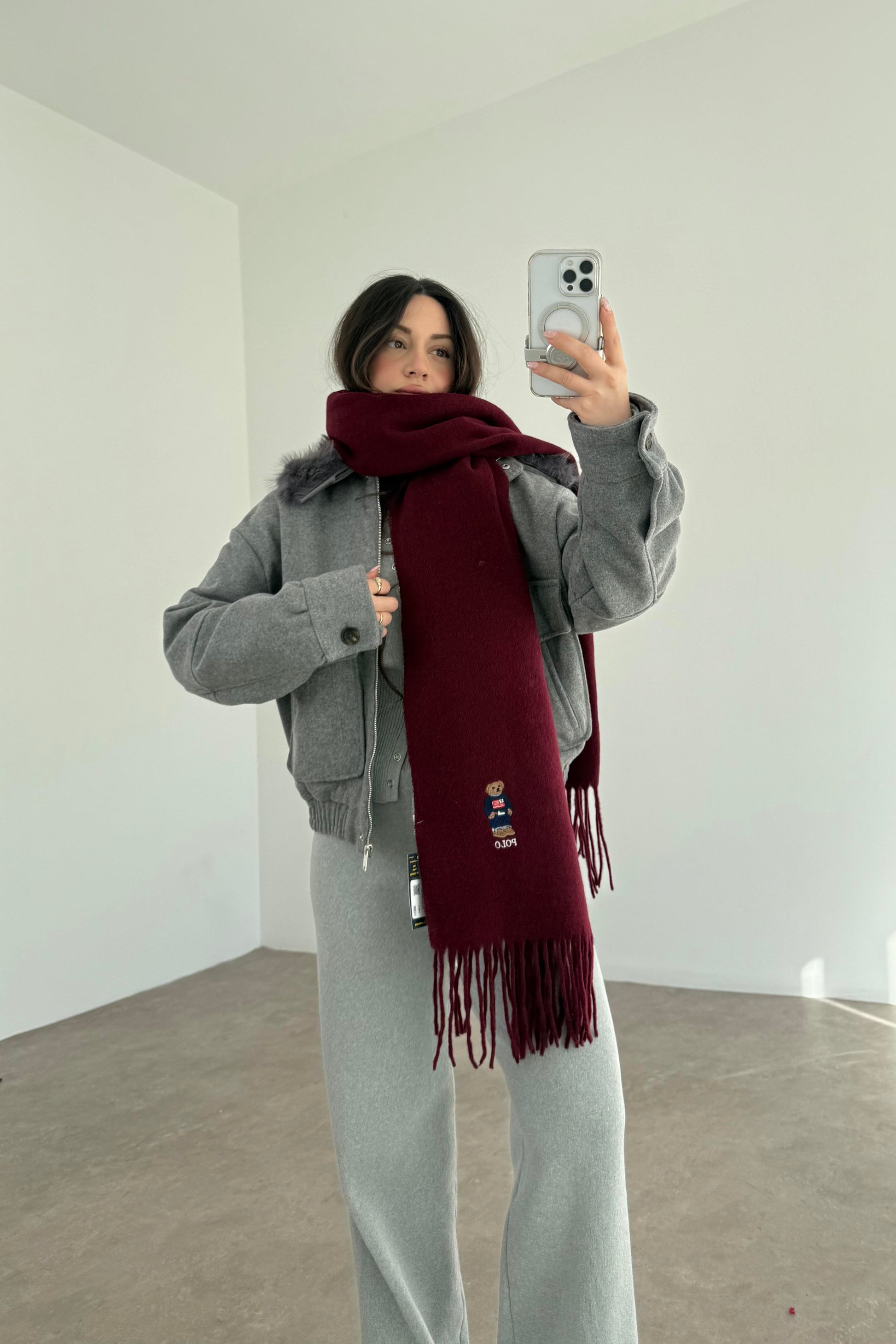 PL RL Yünlü Loogolu Atkı Bordo