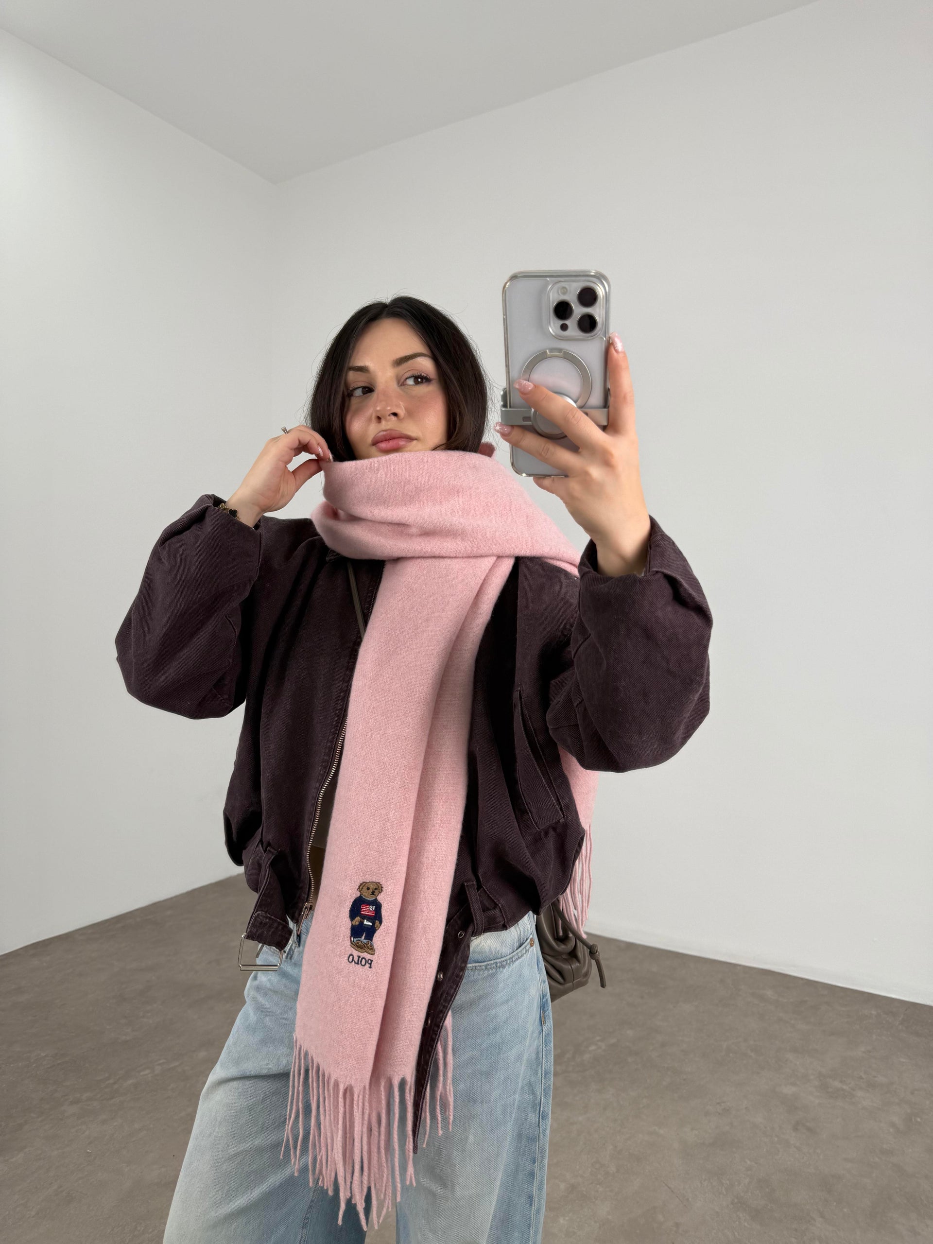 PL RL Yünlü Loogolu  Atkı Pembe