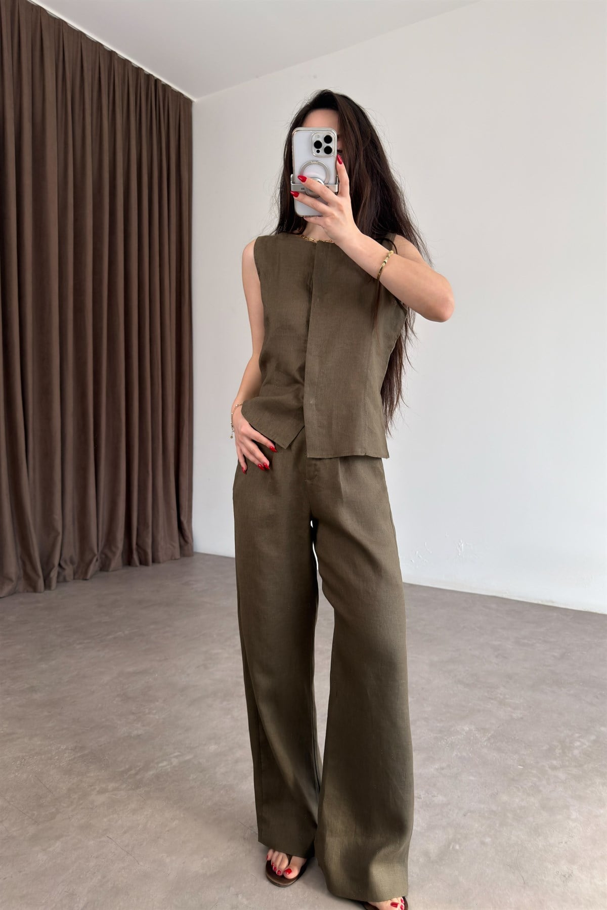 Premium %100  Keten Khaki Pantolon Takım