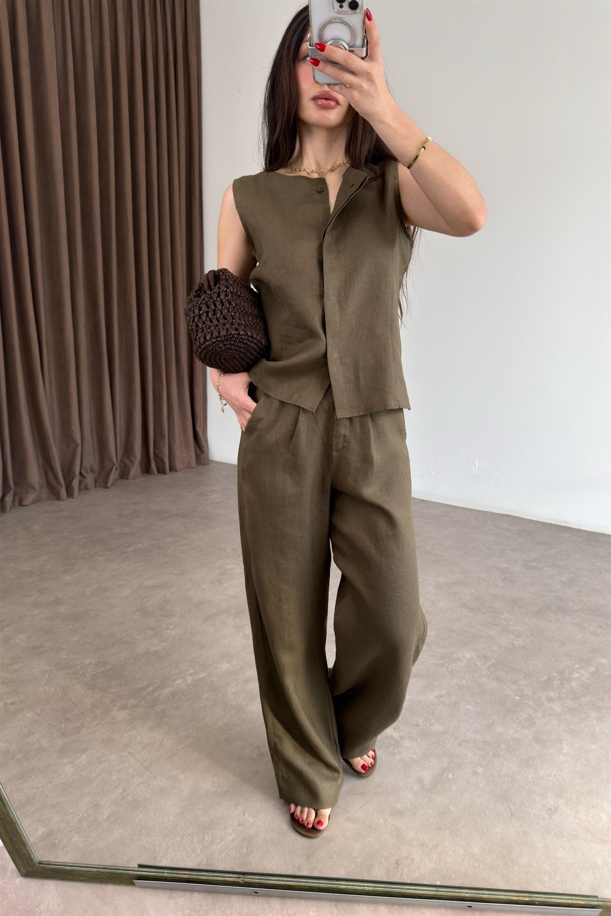 Premium %100  Keten Khaki Pantolon Takım
