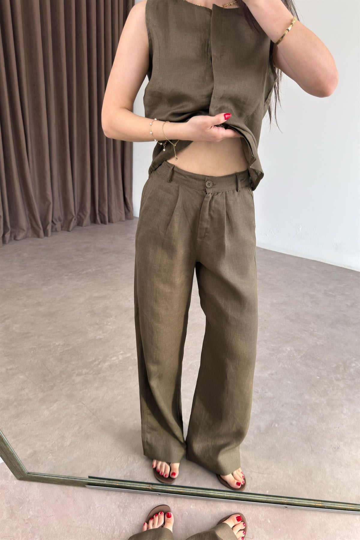 Premium %100  Keten Khaki Pantolon Takım