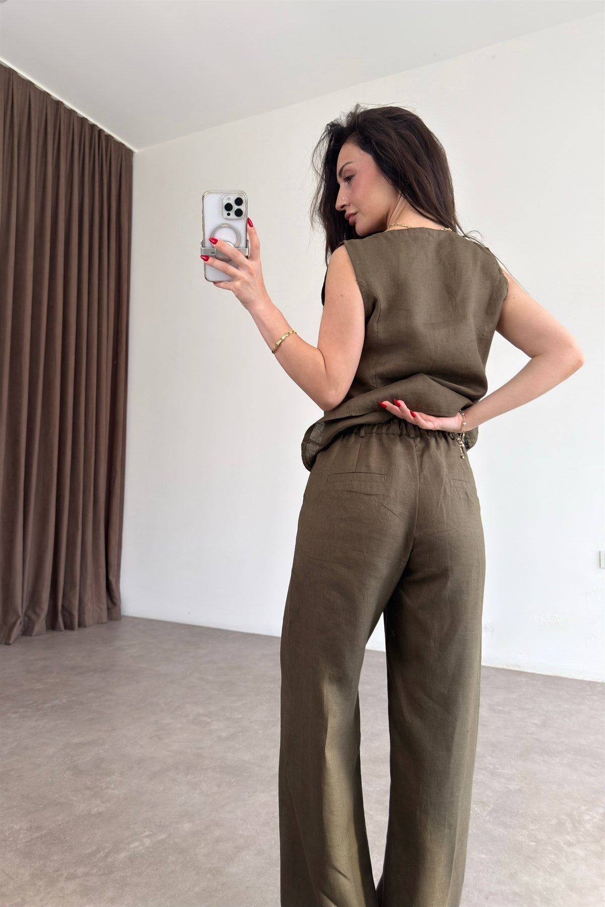 Premium %100  Keten Khaki Pantolon Takım
