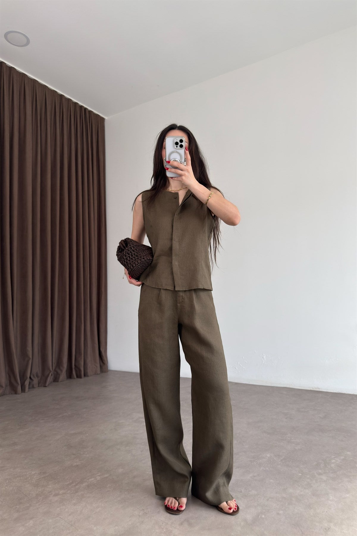 Premium %100  Keten Khaki Pantolon Takım