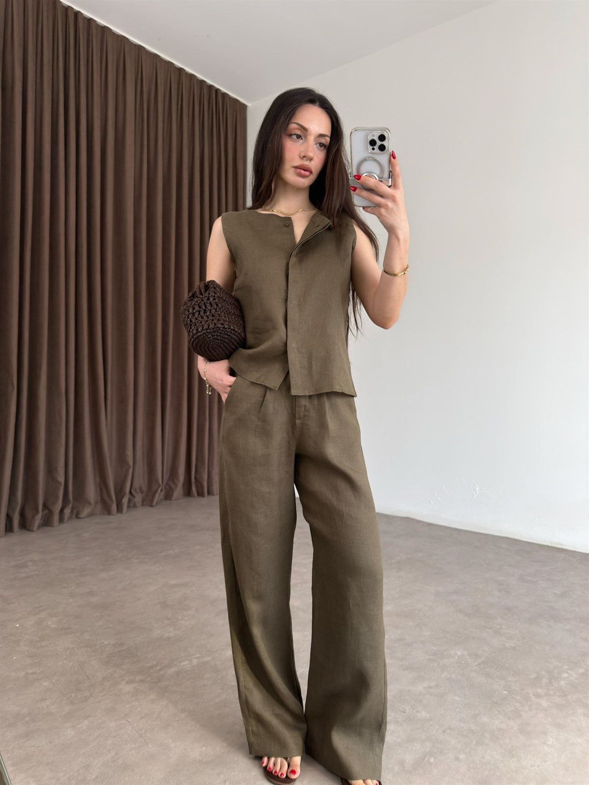 Premium %100  Keten Khaki Pantolon Takım