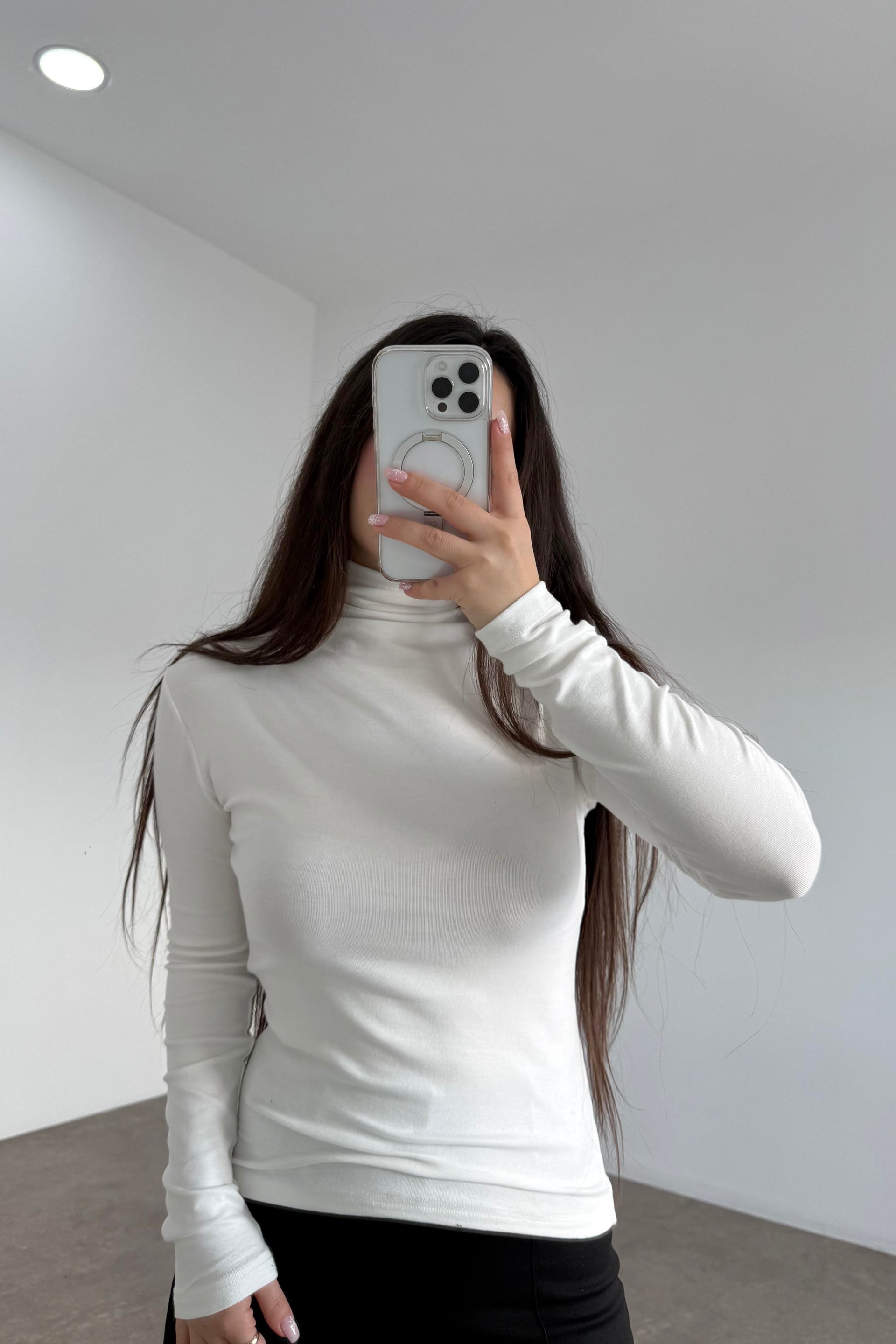 Premium Balıkçı Yaka Kaşmir Dokulu Beyaz Body