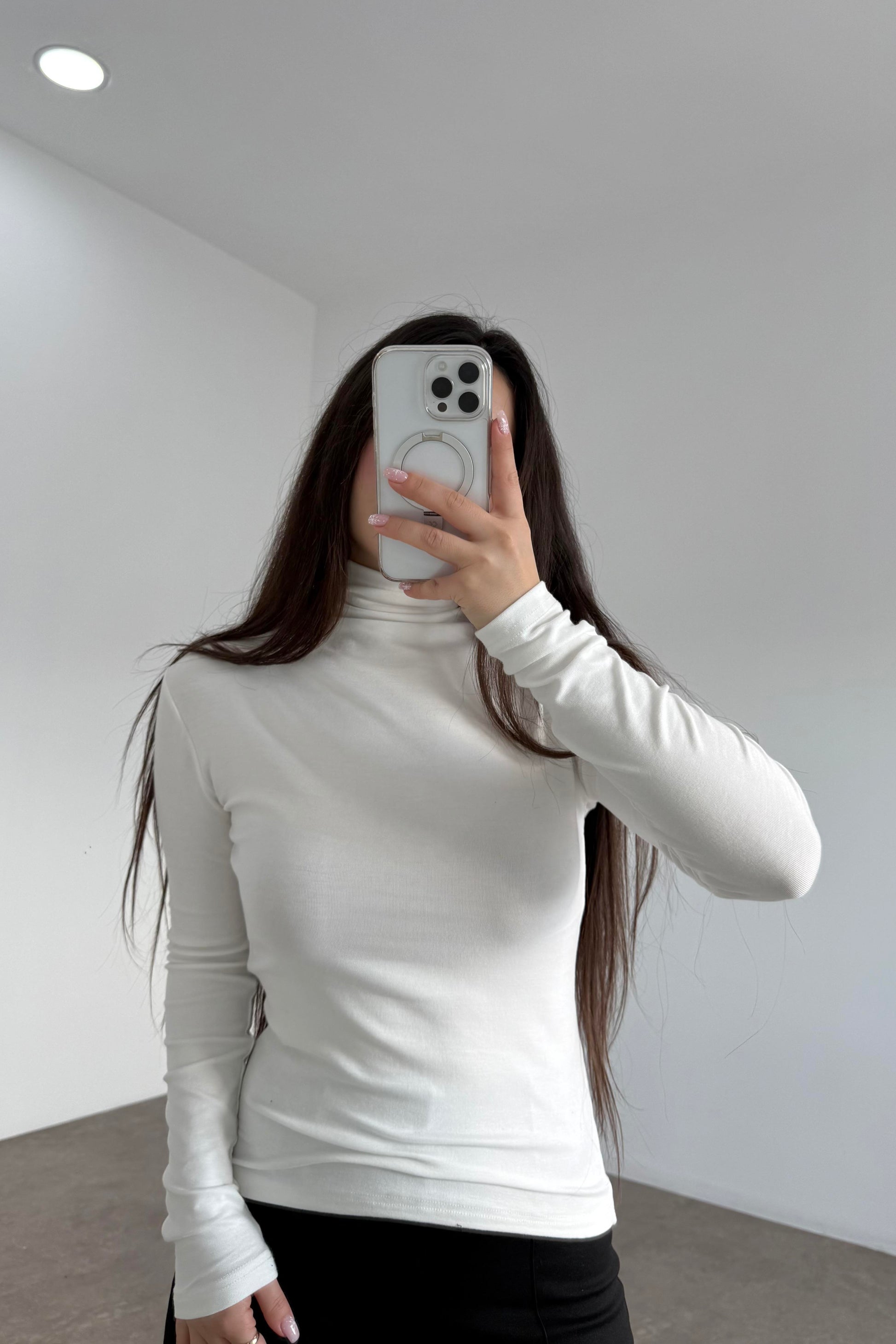 Premium Balıkçı Yaka Kaşmir Dokulu Beyaz Body