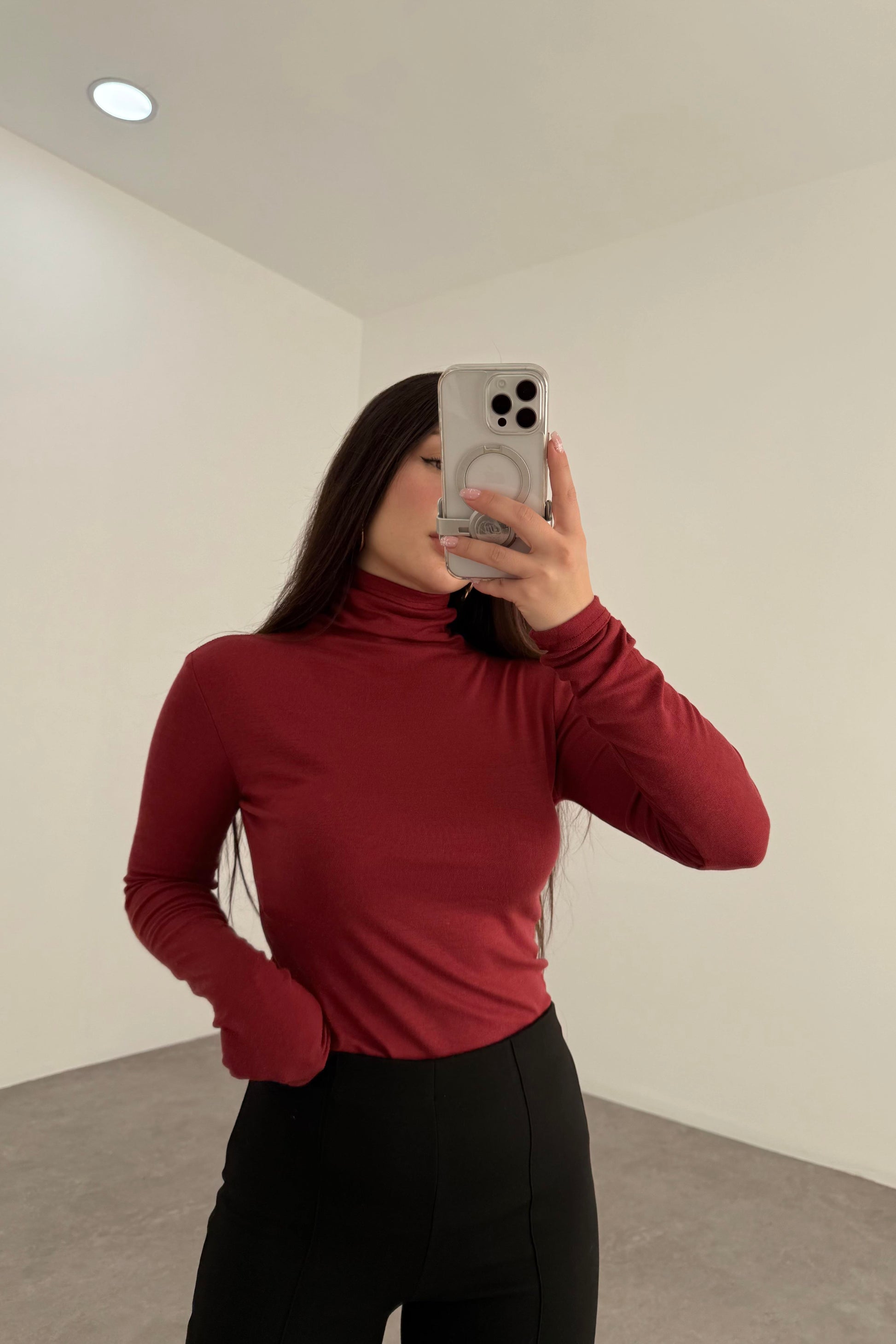 Premium Balıkçı Yaka Kaşmir Dokulu Bordo Body