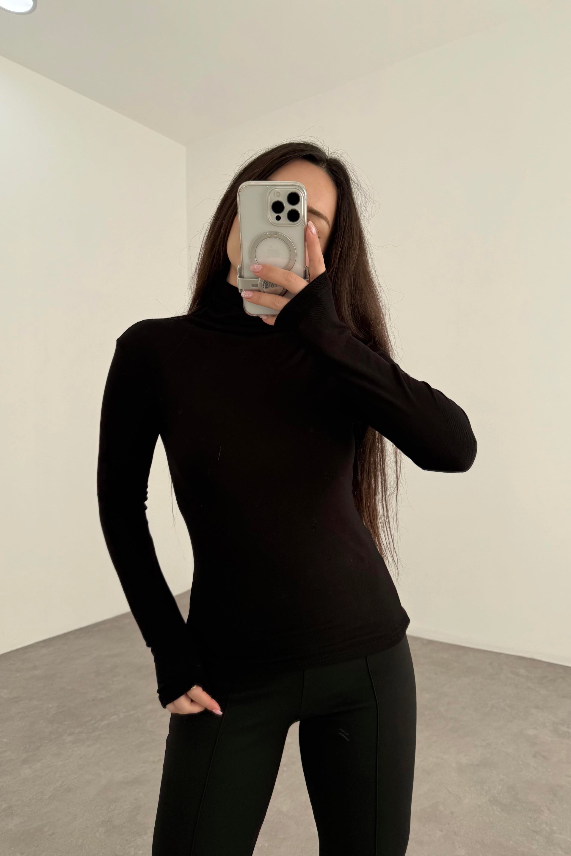 Premium Balıkçı Yaka Kaşmir Dokulu Siyah Body