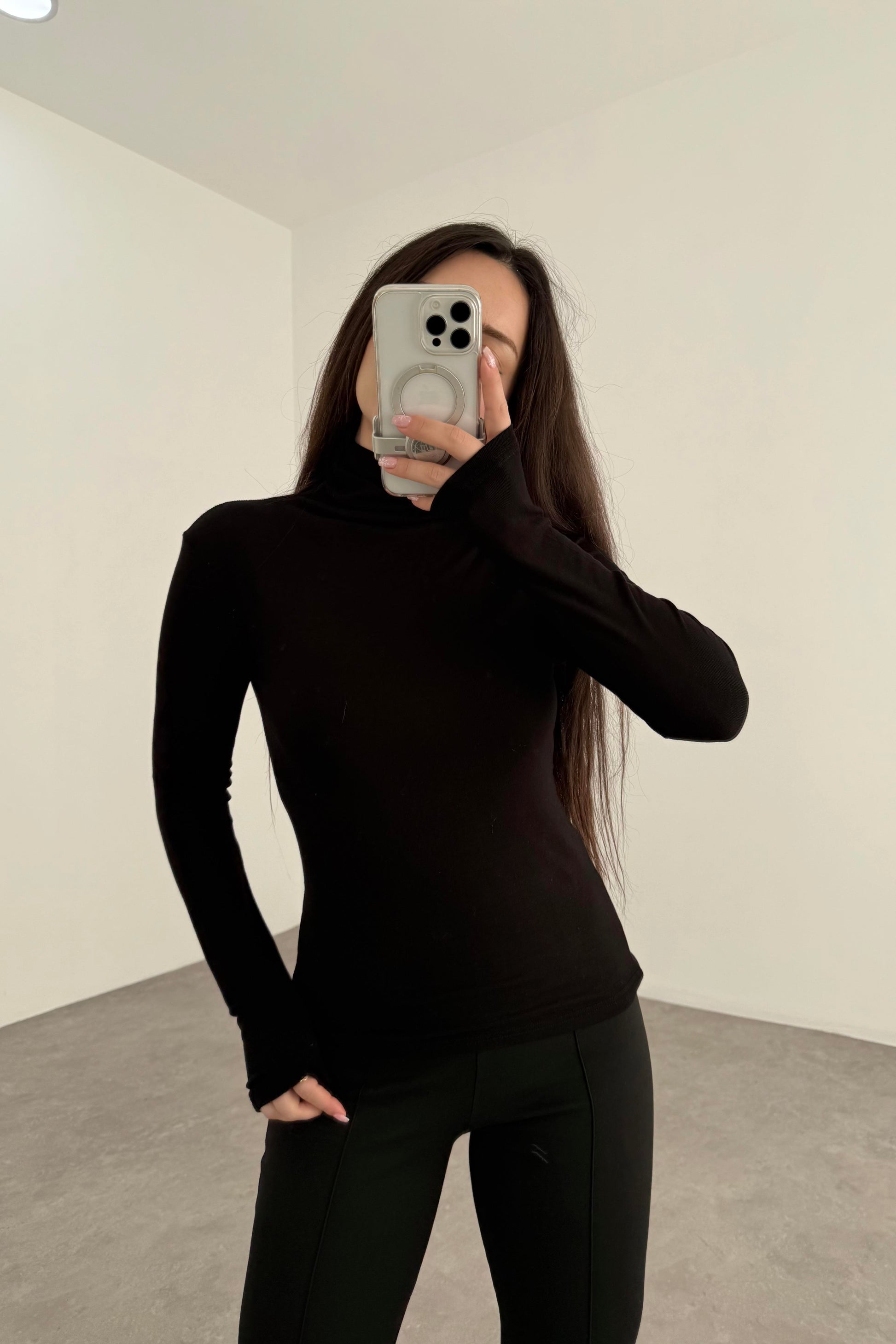 Premium Balıkçı Yaka Kaşmir Dokulu Siyah Body