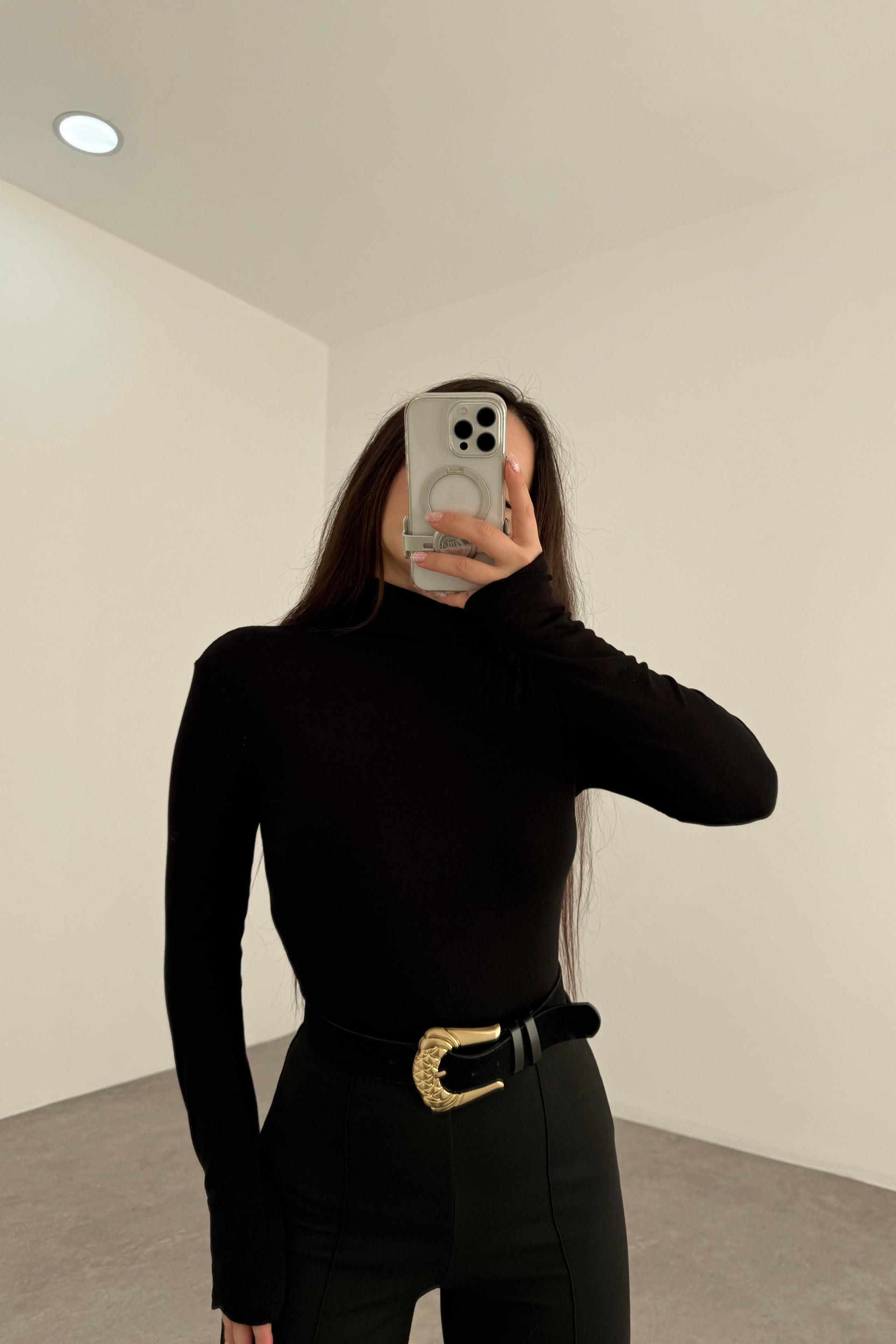 Premium Balıkçı Yaka Kaşmir Dokulu Siyah Body