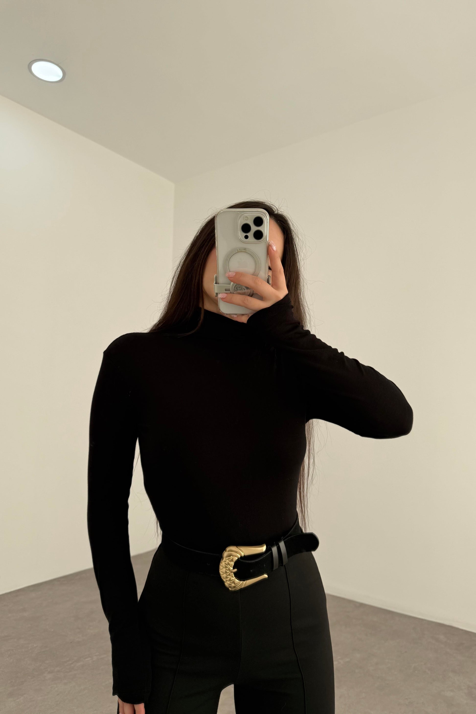 Premium Balıkçı Yaka Kaşmir Dokulu Siyah Body