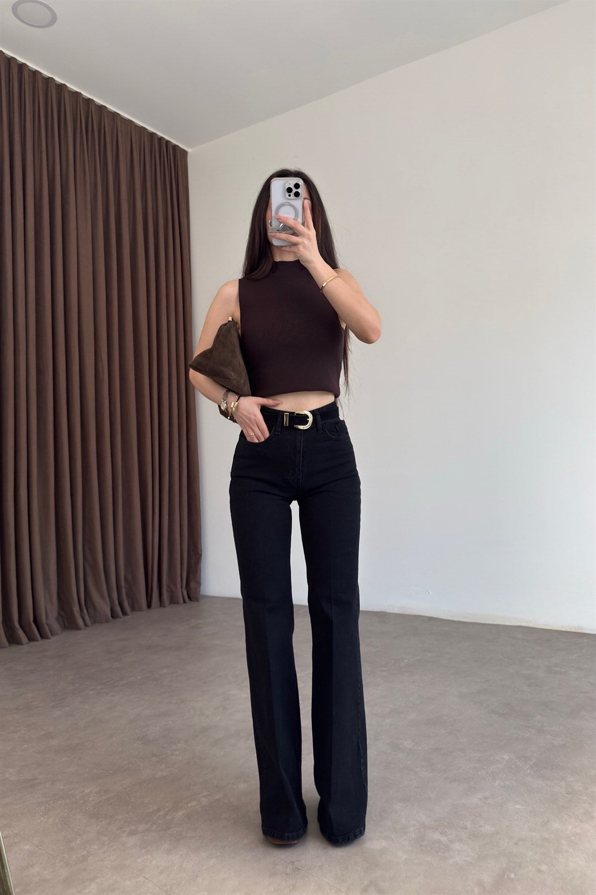 Premium Boho Kemerli Flare Smoke Jean