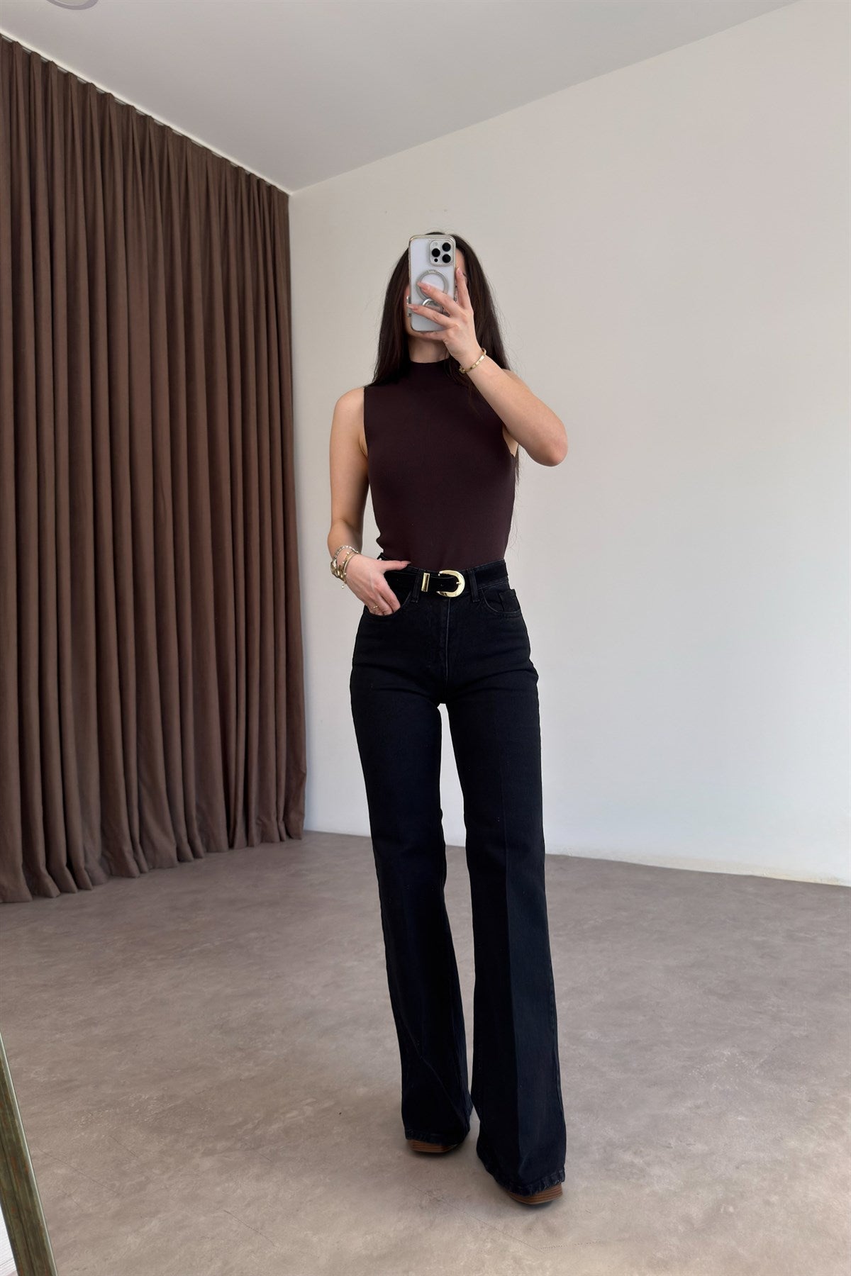 Premium Boho Kemerli Flare Smoke Jean