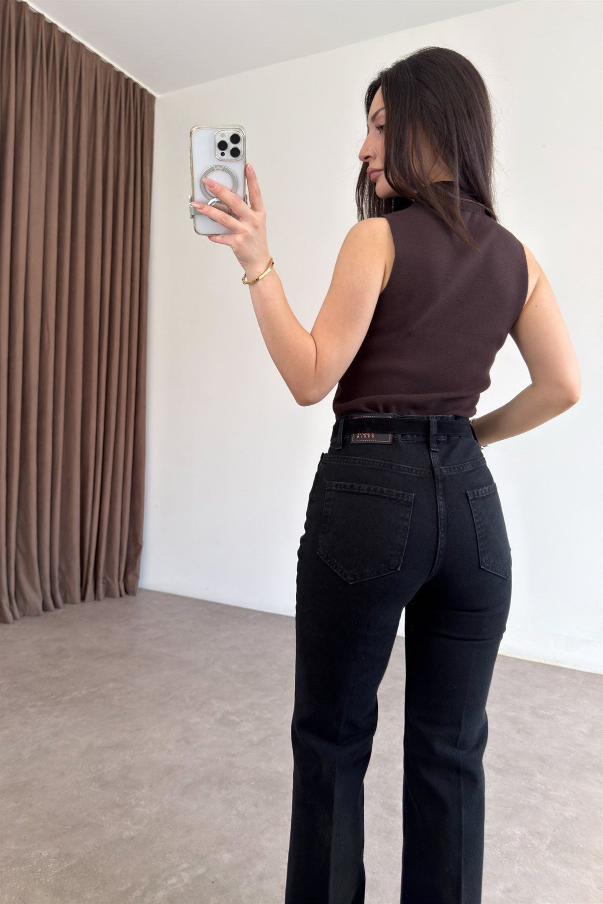 Premium Boho Kemerli Flare Smoke Jean