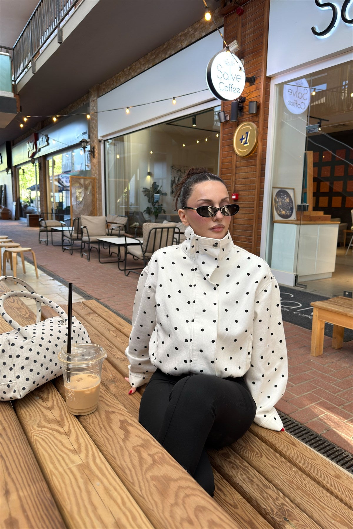 Premium Bomber Dik Yakalı Siyah  Puantiyeli Ceket