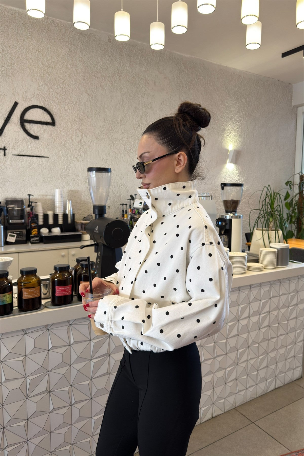 Premium Bomber Dik Yakalı Siyah  Puantiyeli Ceket