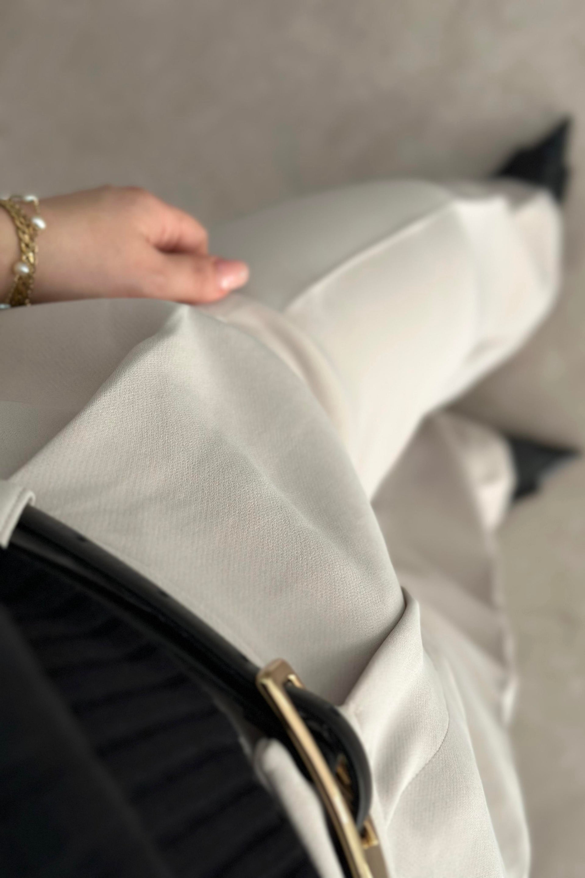 Premium Crep Kumaş Pensli Palazzo Pantolon Taş