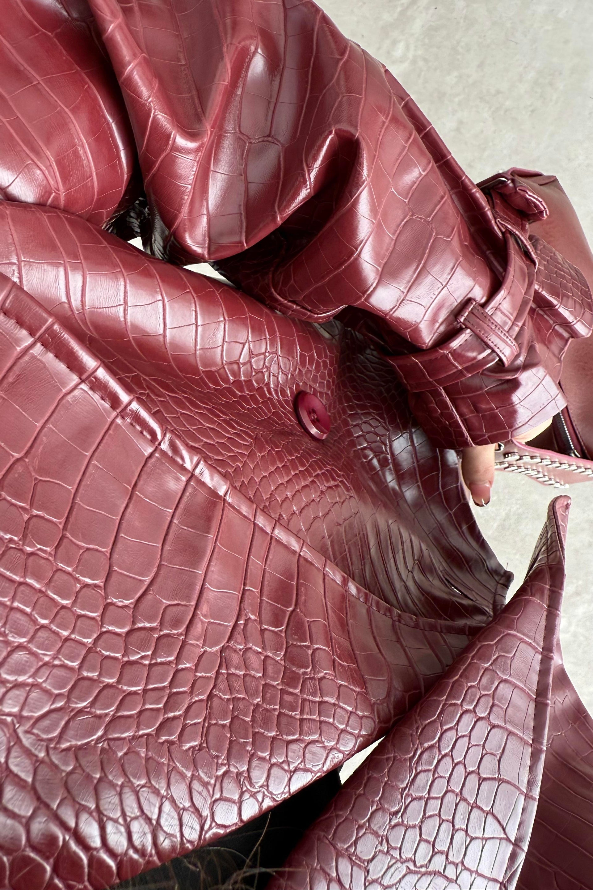 Premium Croko Bordo Deri Ceket