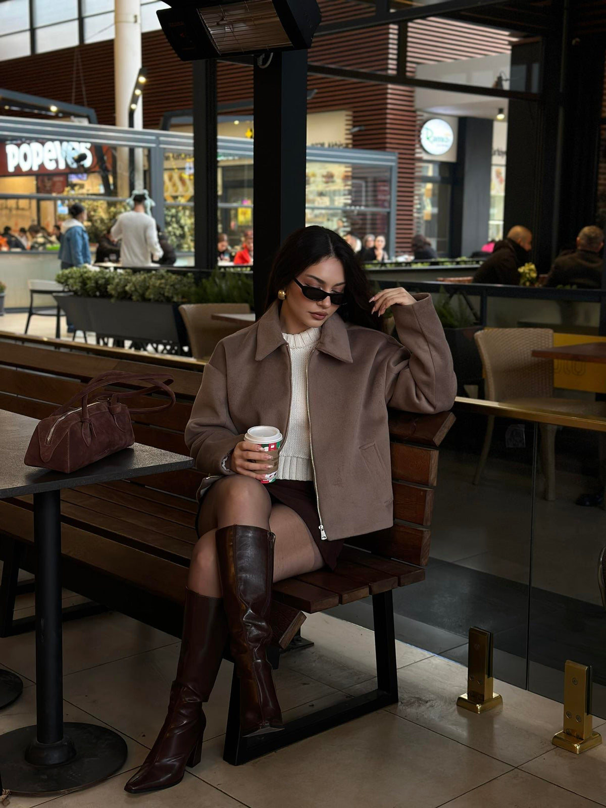 Premium Dokulu Kaşe Yakalı Kahve Ceket