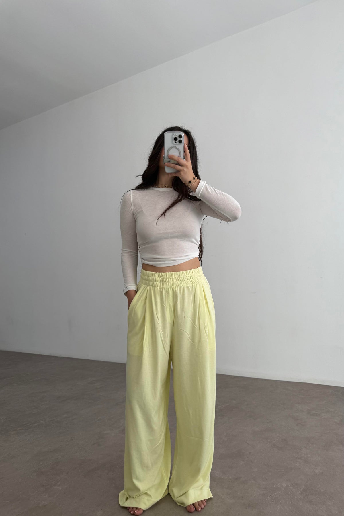 Premium Geniş Kemerli Pileli Pantolon Yellow