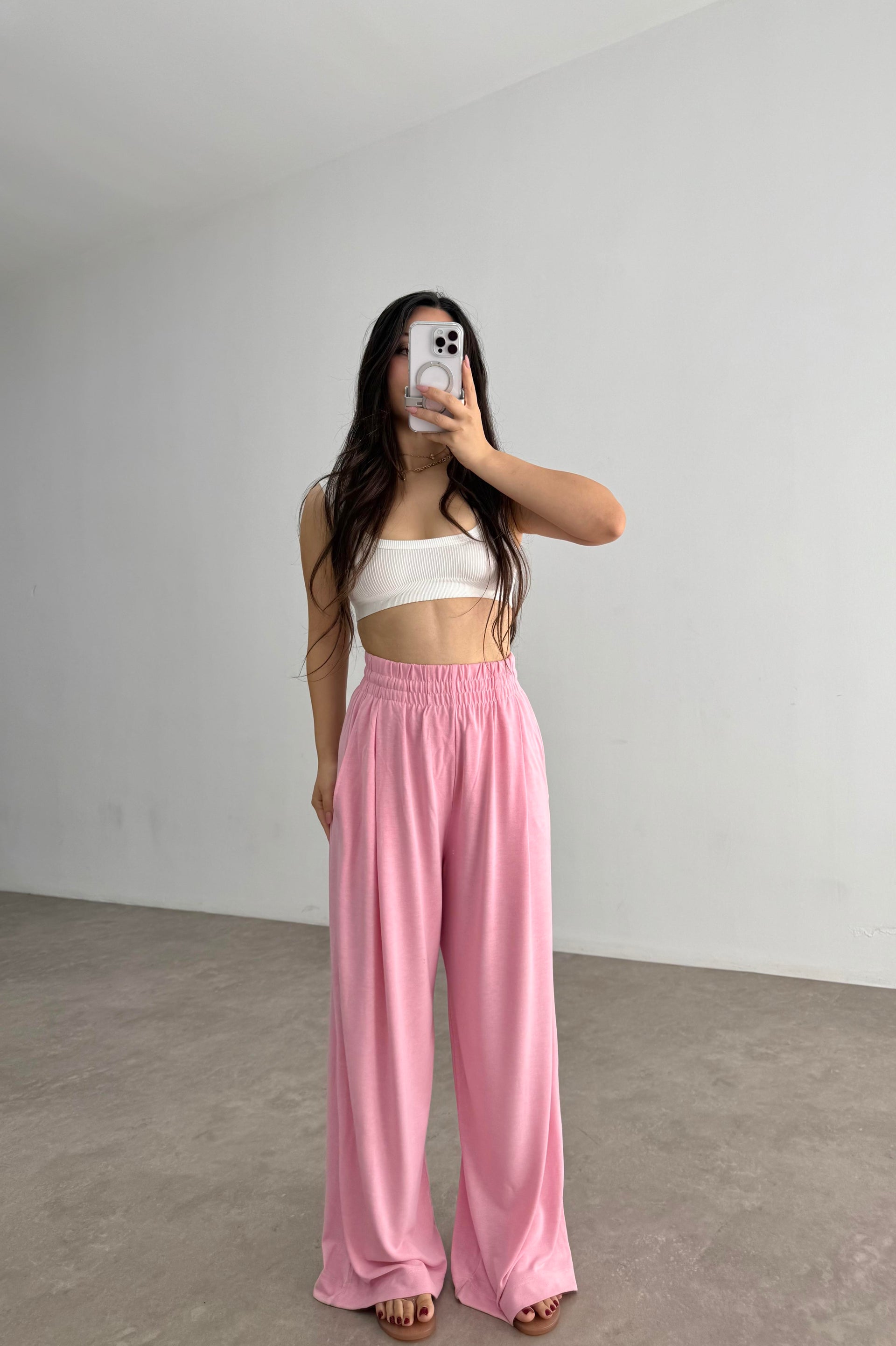 Premium Geniş Kemerli Pileli Pantolon Pink