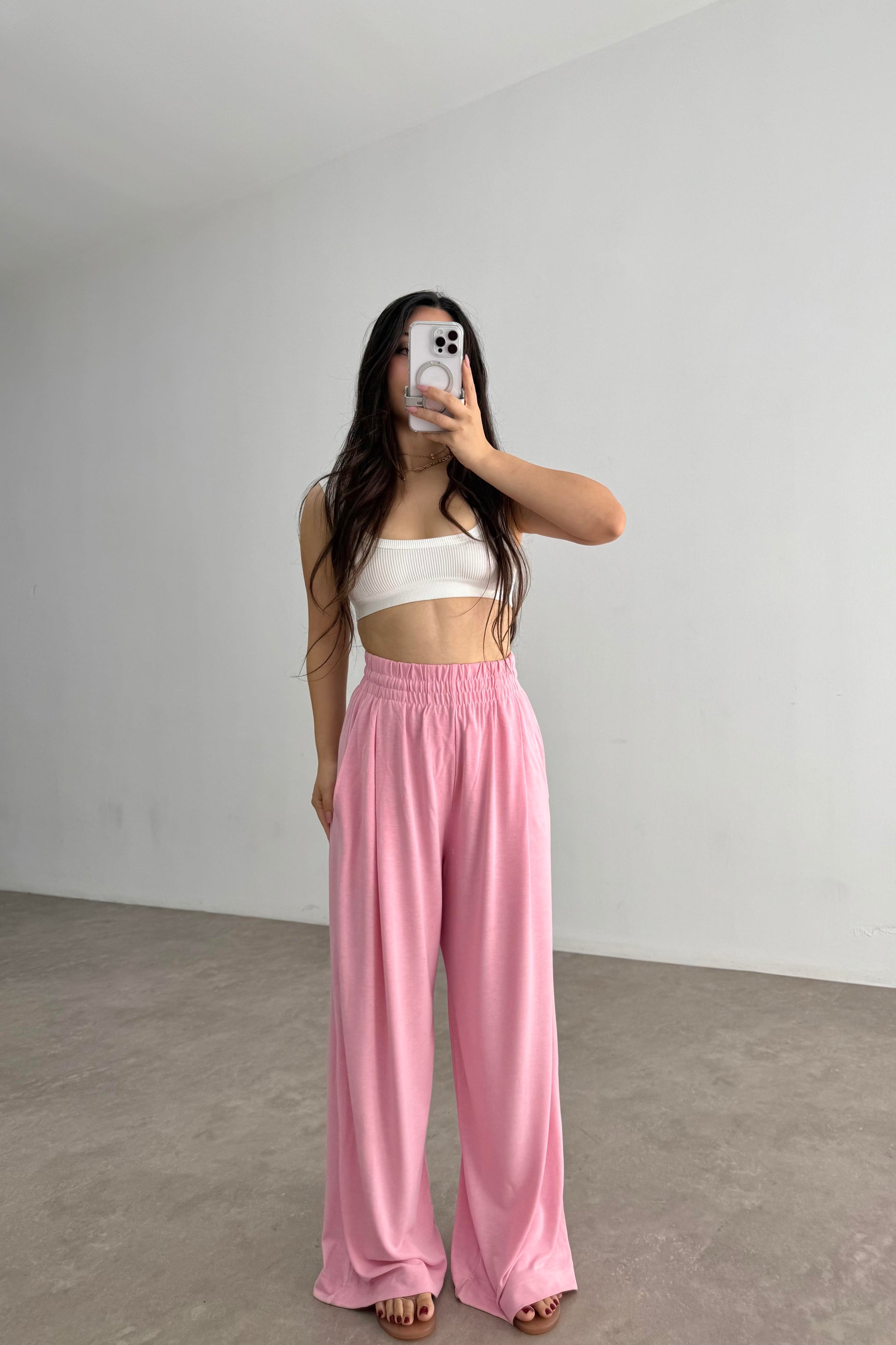 Premium Geniş Kemerli Pileli Pantolon Pink