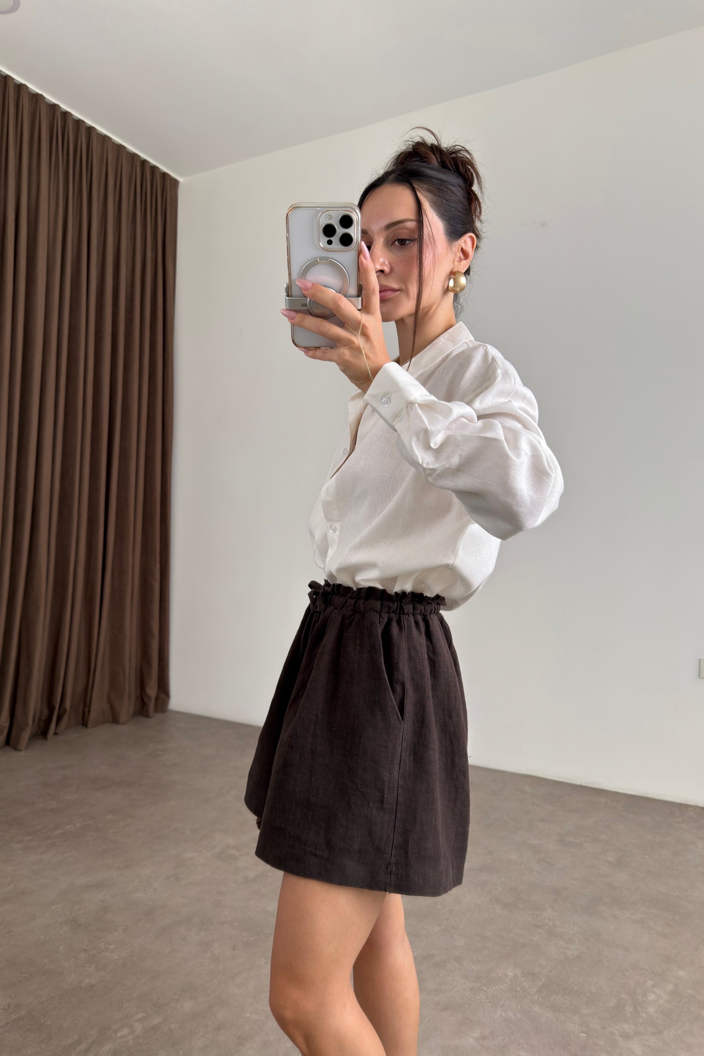 Premium Gramajlı Kahve Keten Şort