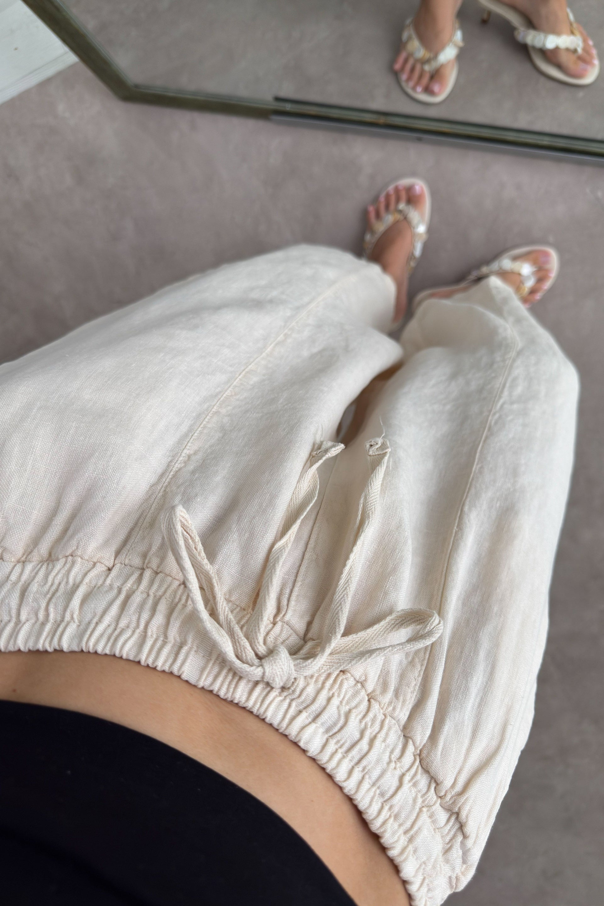 Premium Gramajlı Keten Ekru Balon Pantolon