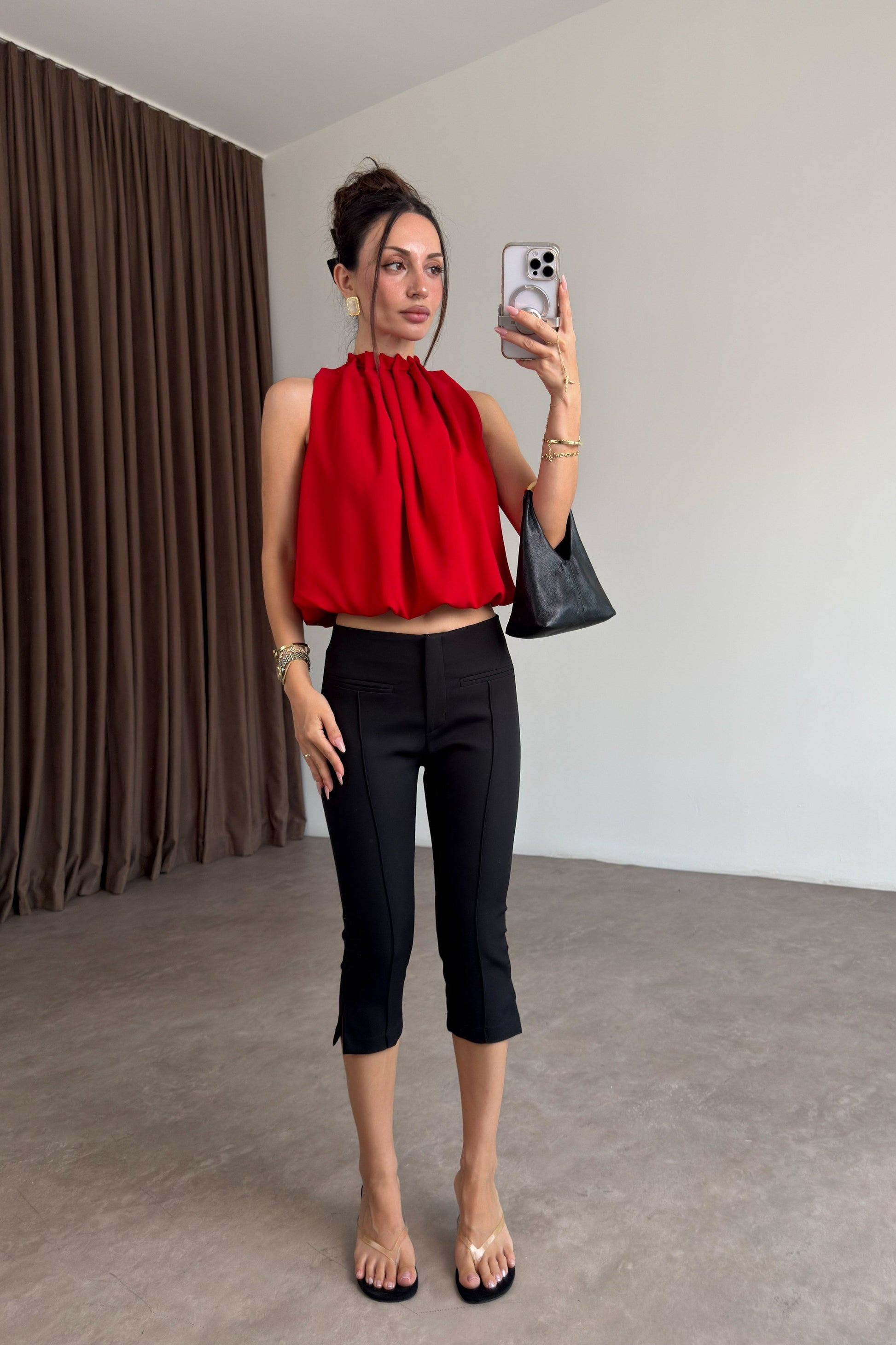 Premium Halter Yaka Kırmızı Bluz