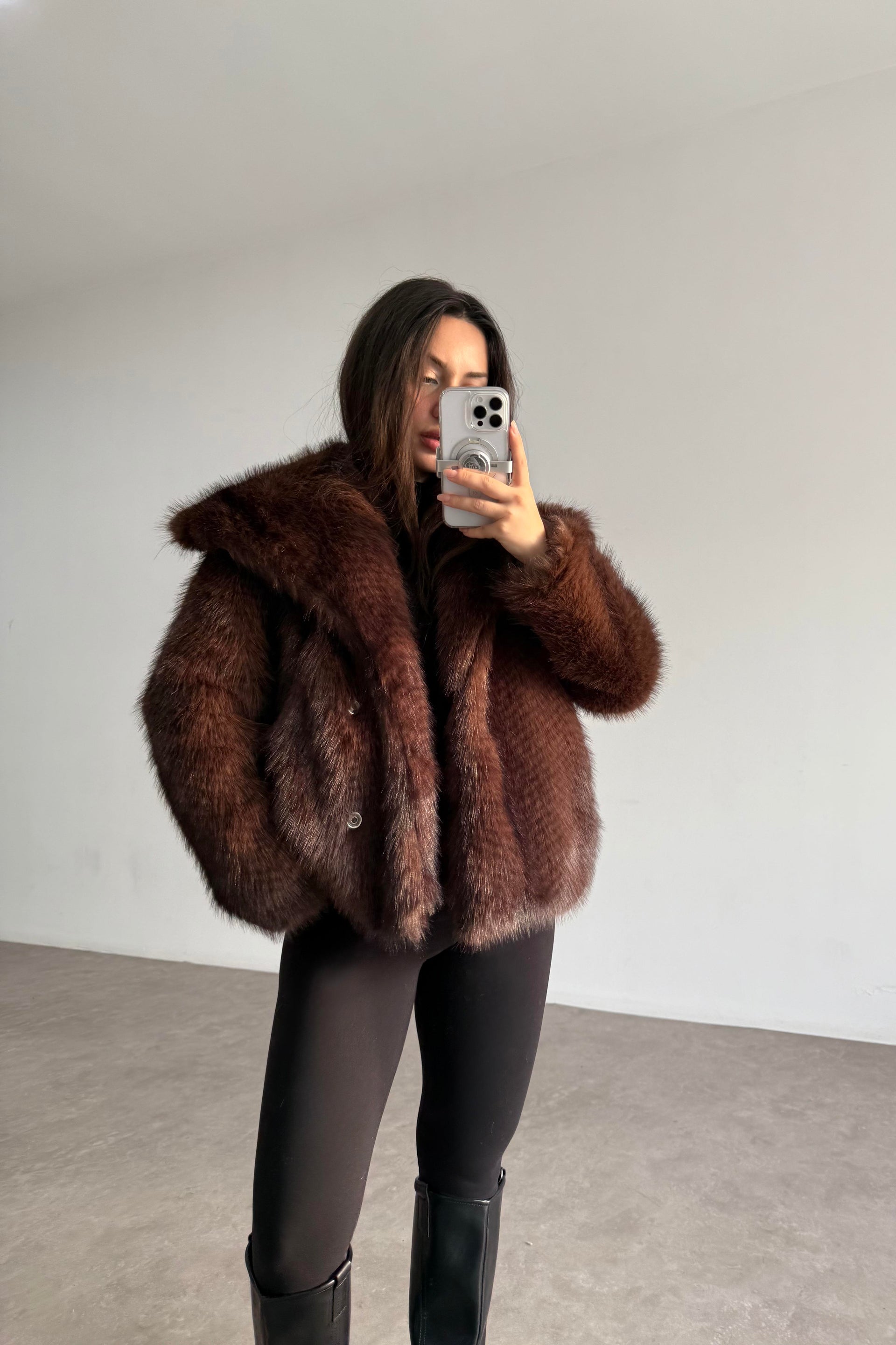 Premium Kalite Boz Kahve Grizzly Kürk