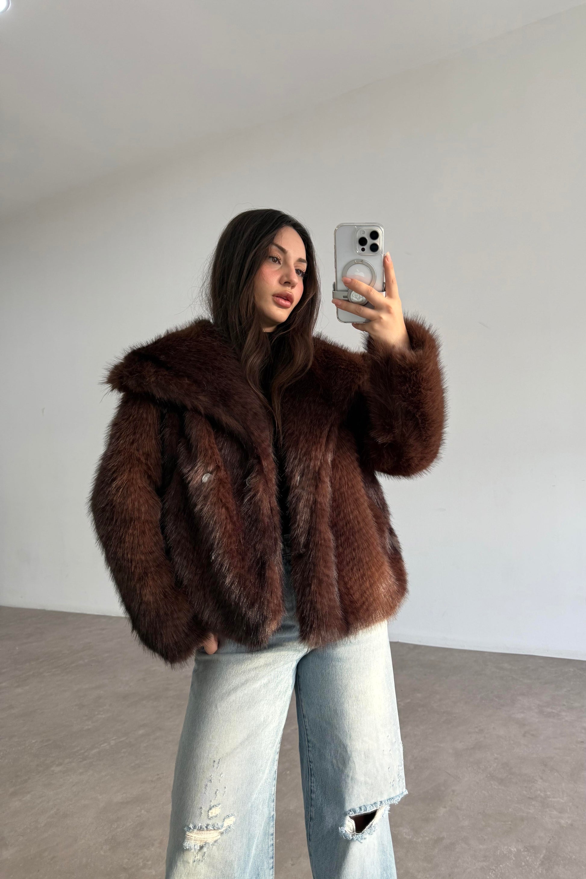 Premium Kalite Boz Kahve Grizzly Kürk