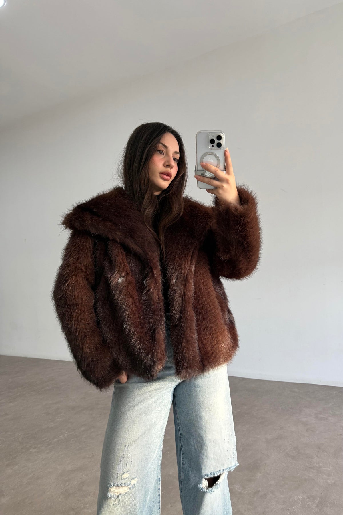 Premium Kalite Boz Kahve Grizzly Kürk