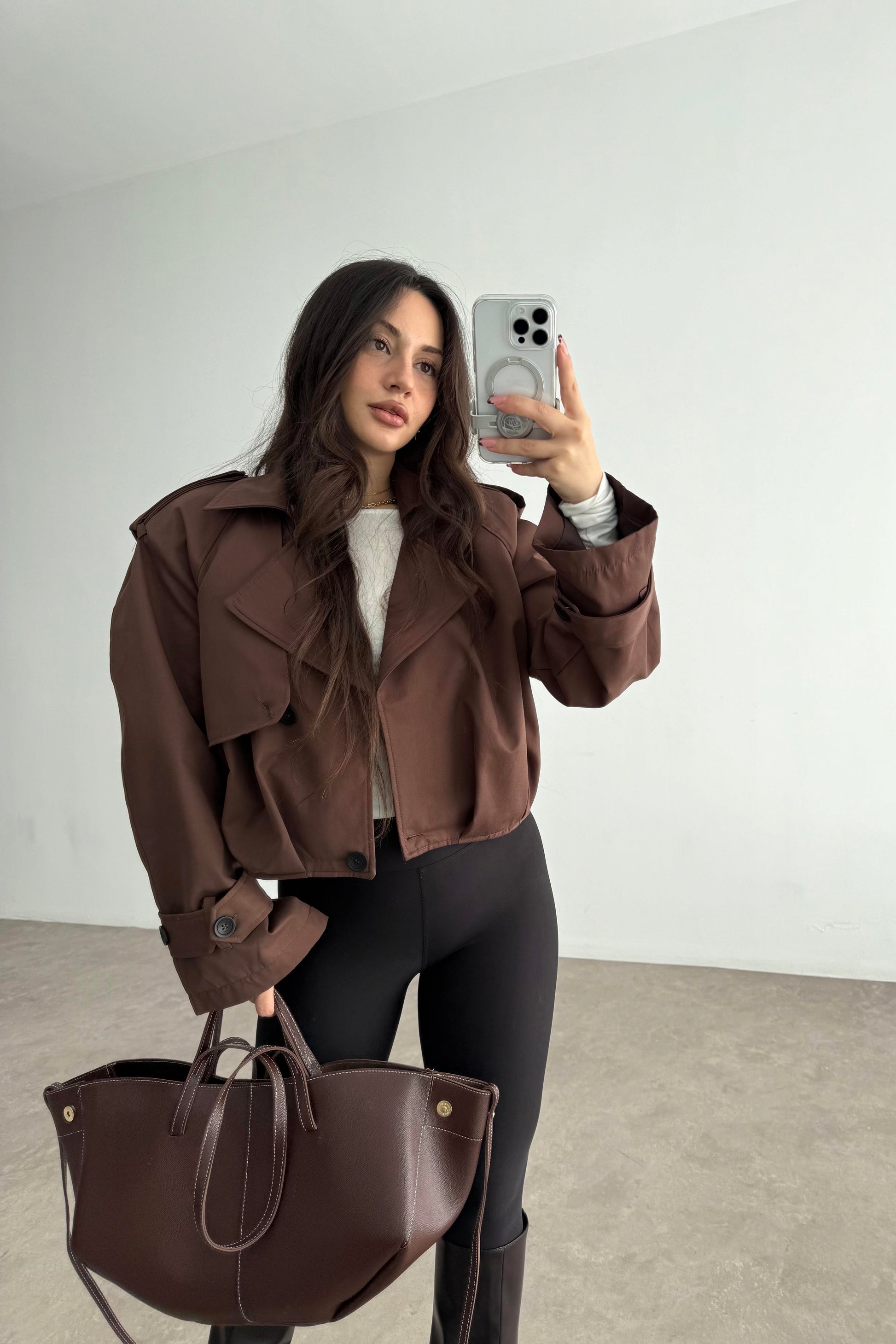 Premium Kalite Vatkalı Acı KahveTrenç Ceket