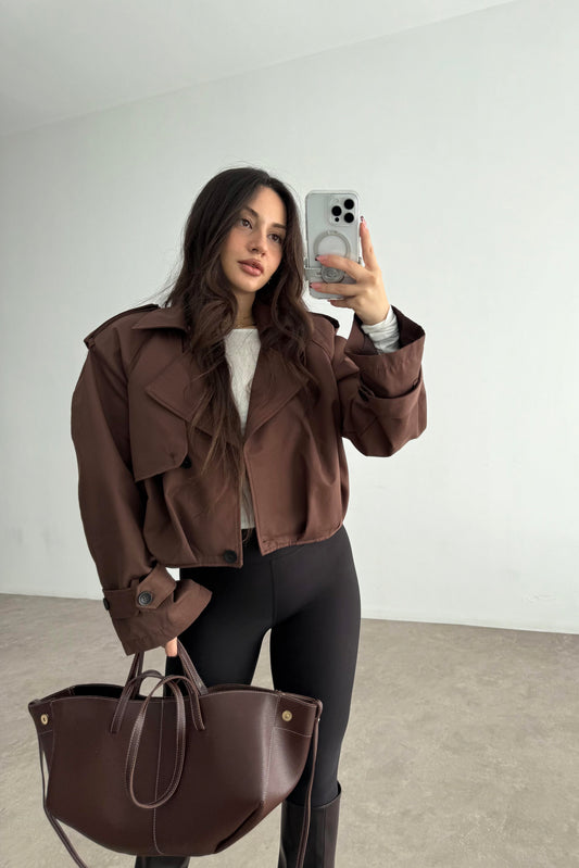 Premium Kalite Vatkalı Acı KahveTrenç Ceket