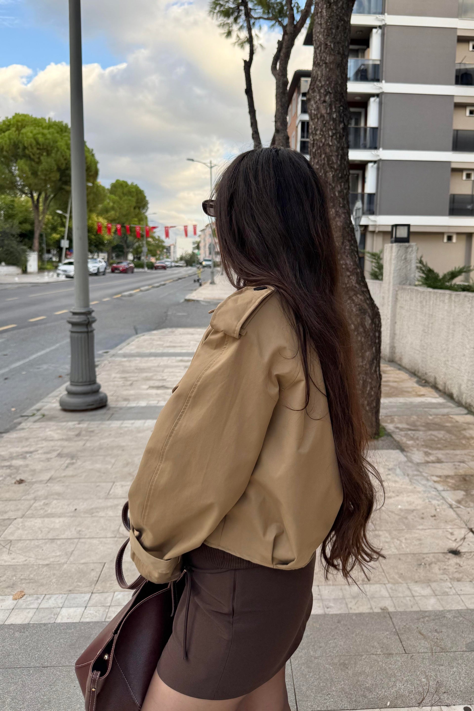 Premium Kalite Vatkalı Camel Trenç Ceket