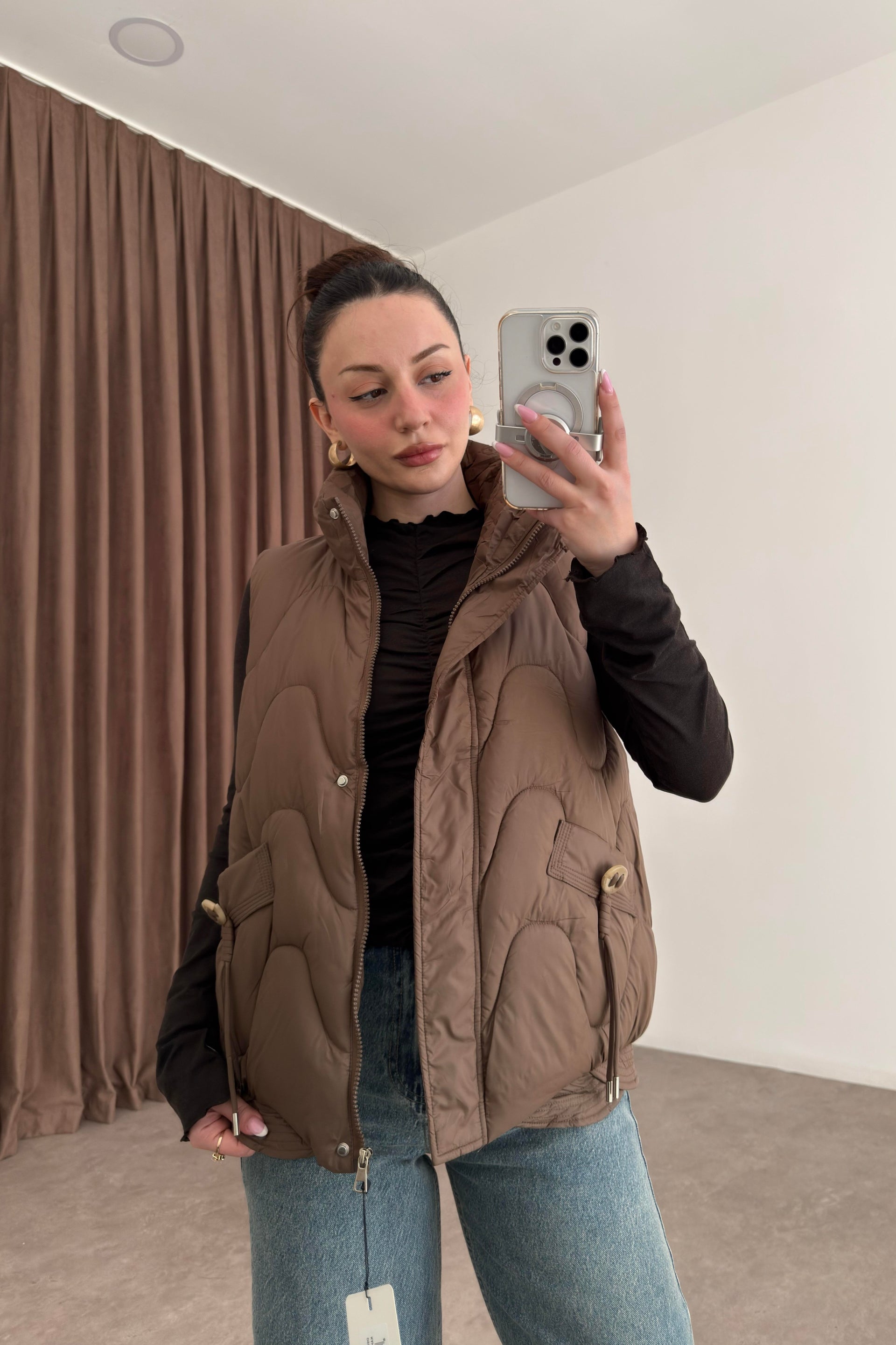 Premium Kapitone Şişme Kahverengi Yelek