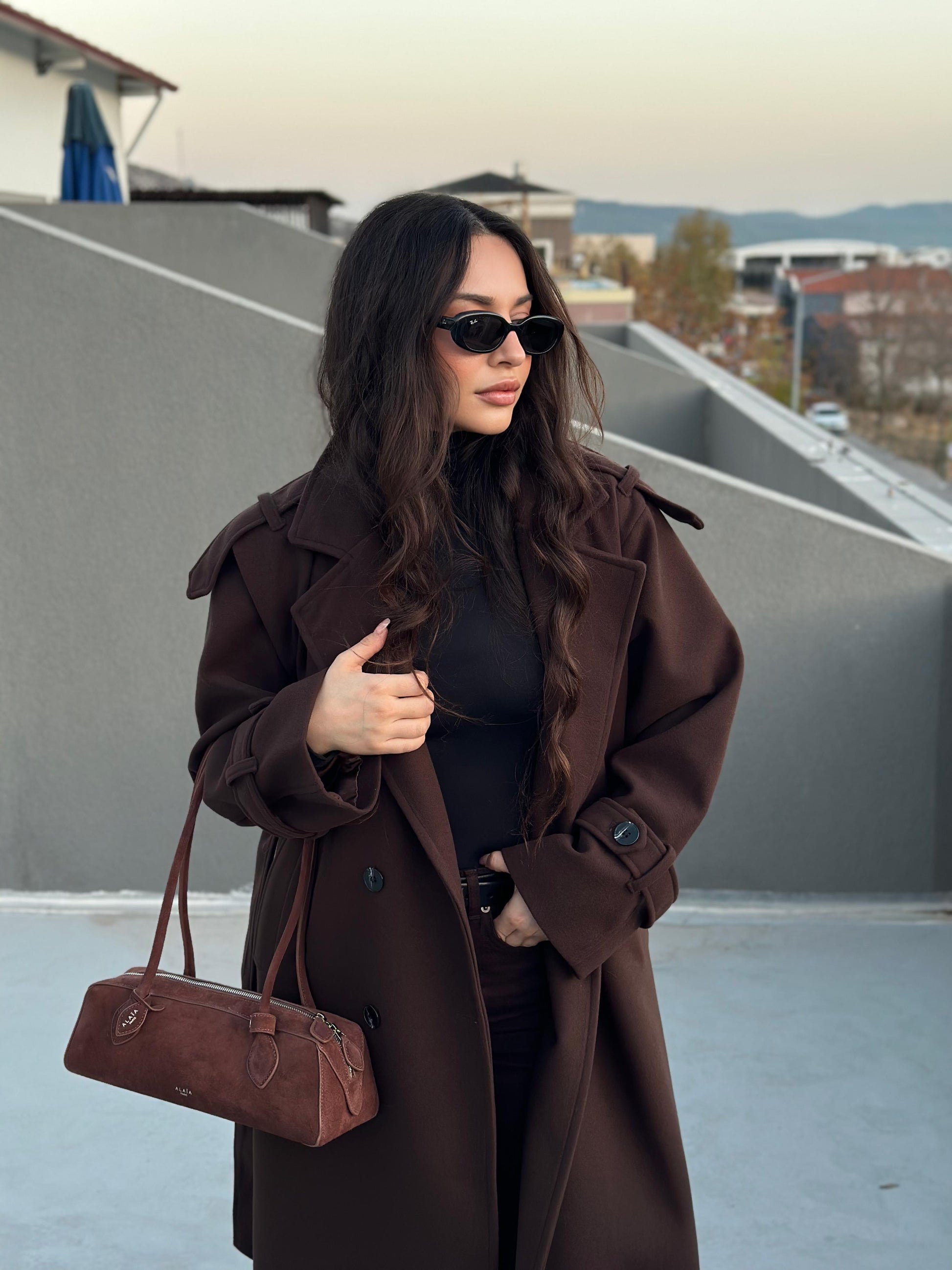 Premium Kaşe Uzun Kaban Acı Kahve