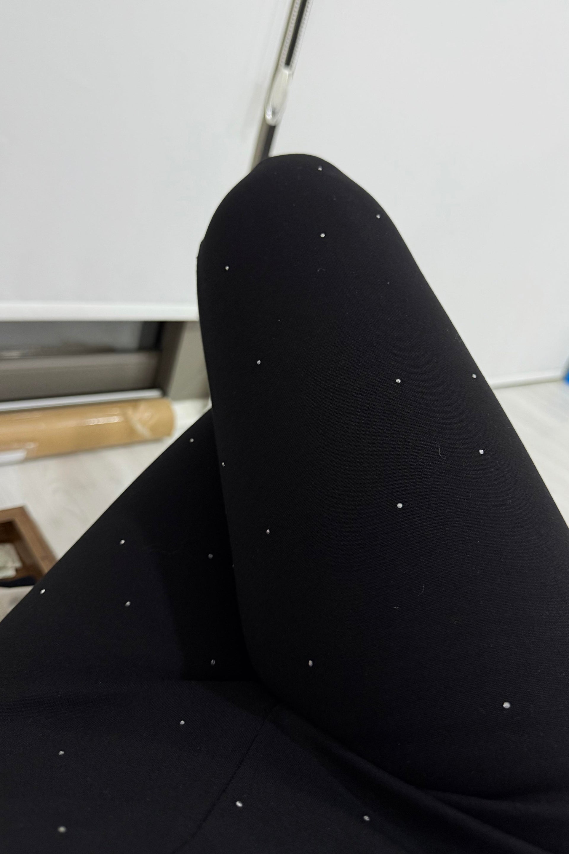 Premium Kaşın Tok Çelik Kumaş Taşlı Siyah Tayt Pantolon