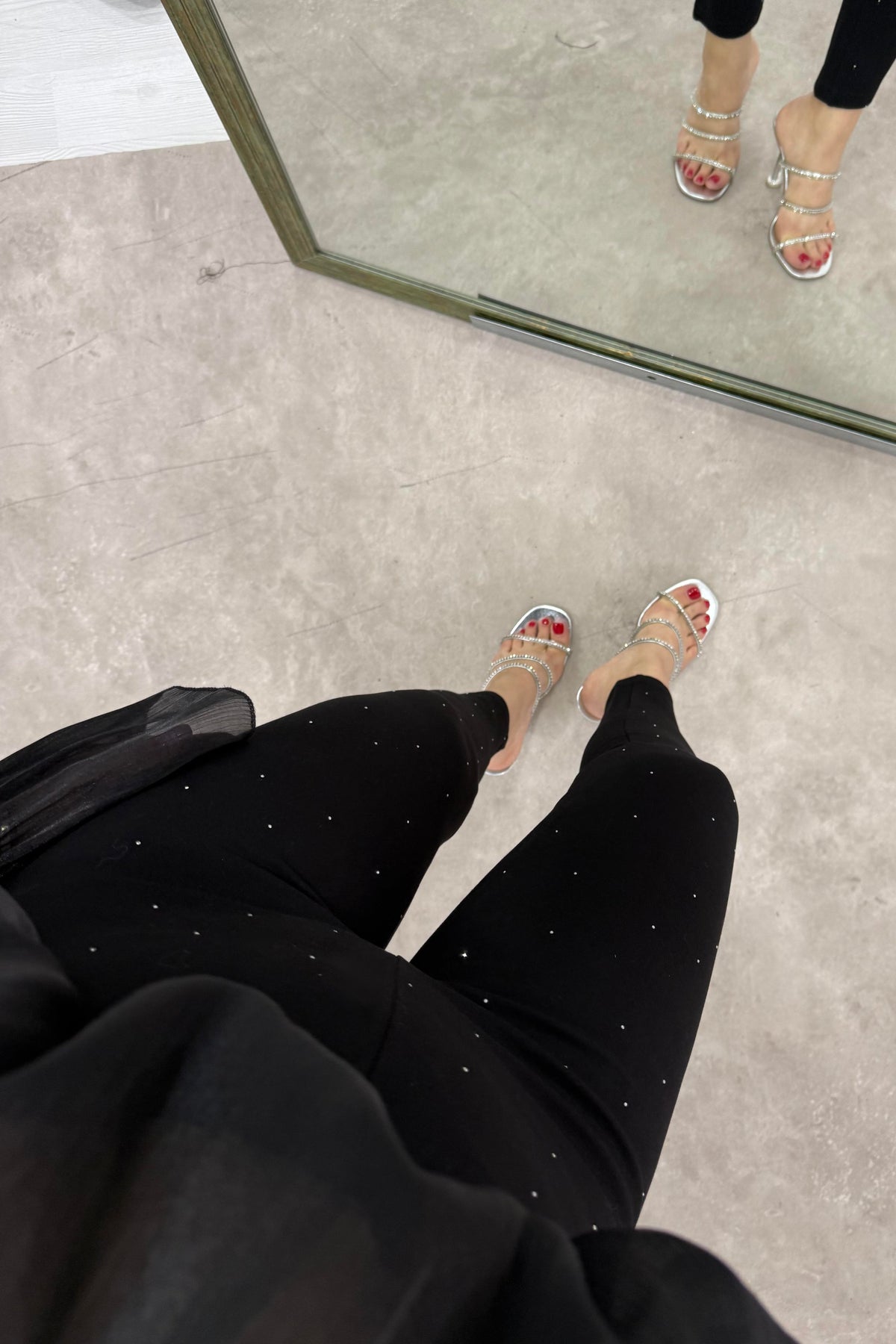 Premium Kaşın Tok Çelik Kumaş Taşlı Siyah Tayt Pantolon