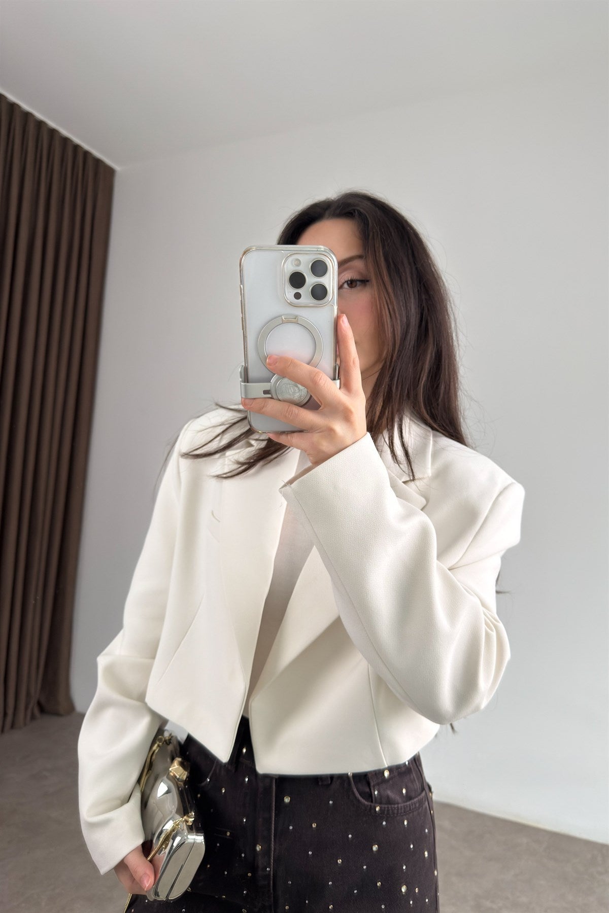 Premium Kısa Beyaz Blazer Ceket