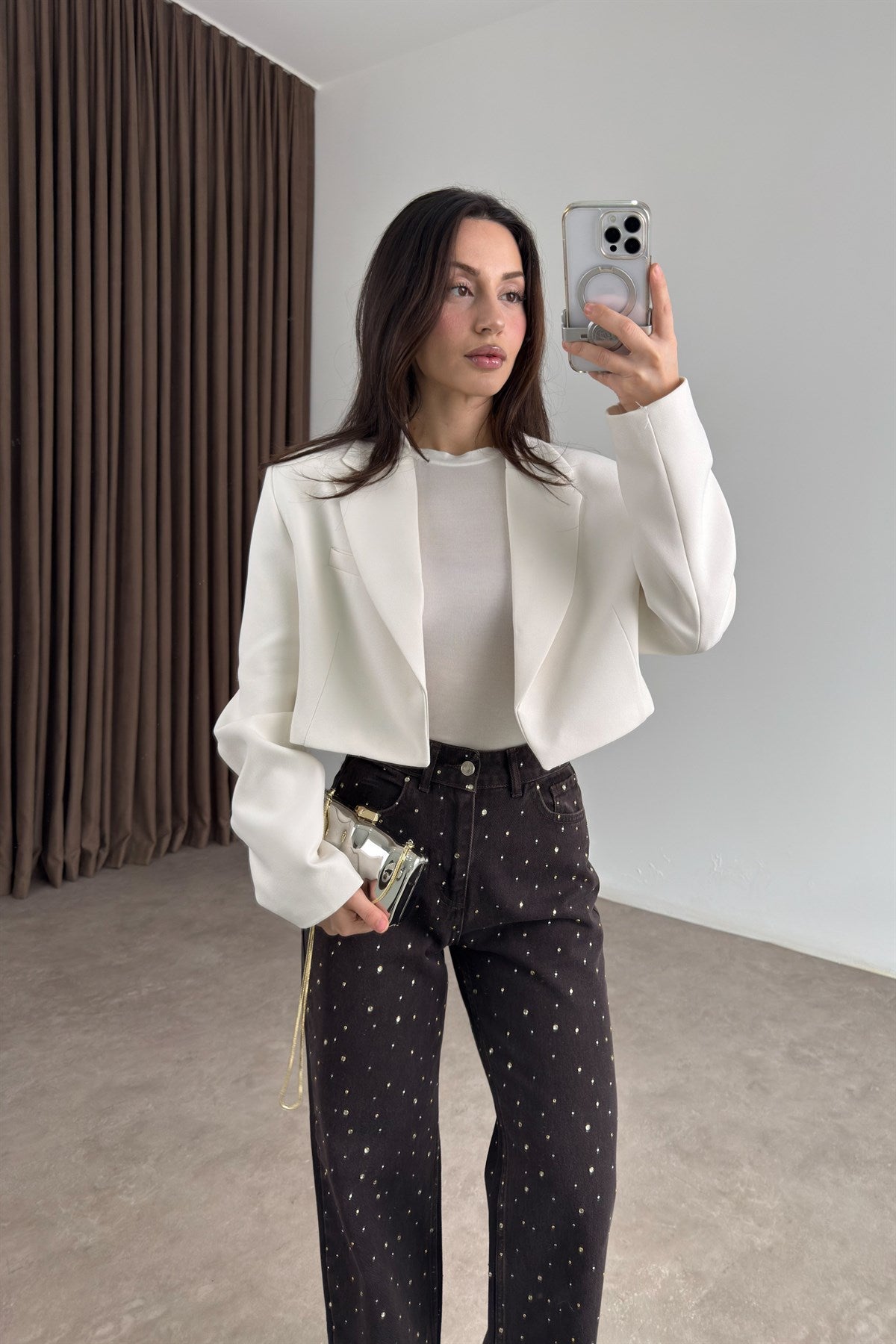 Premium Kısa Beyaz Blazer Ceket