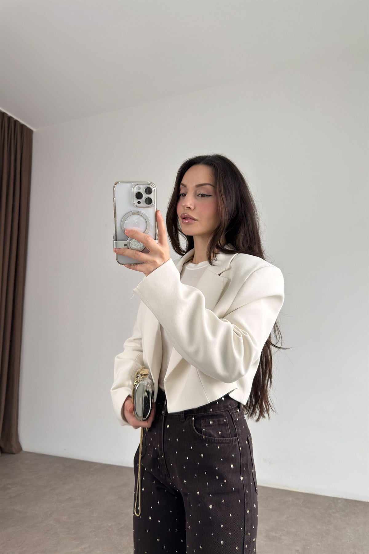 Premium Kısa Beyaz Blazer Ceket