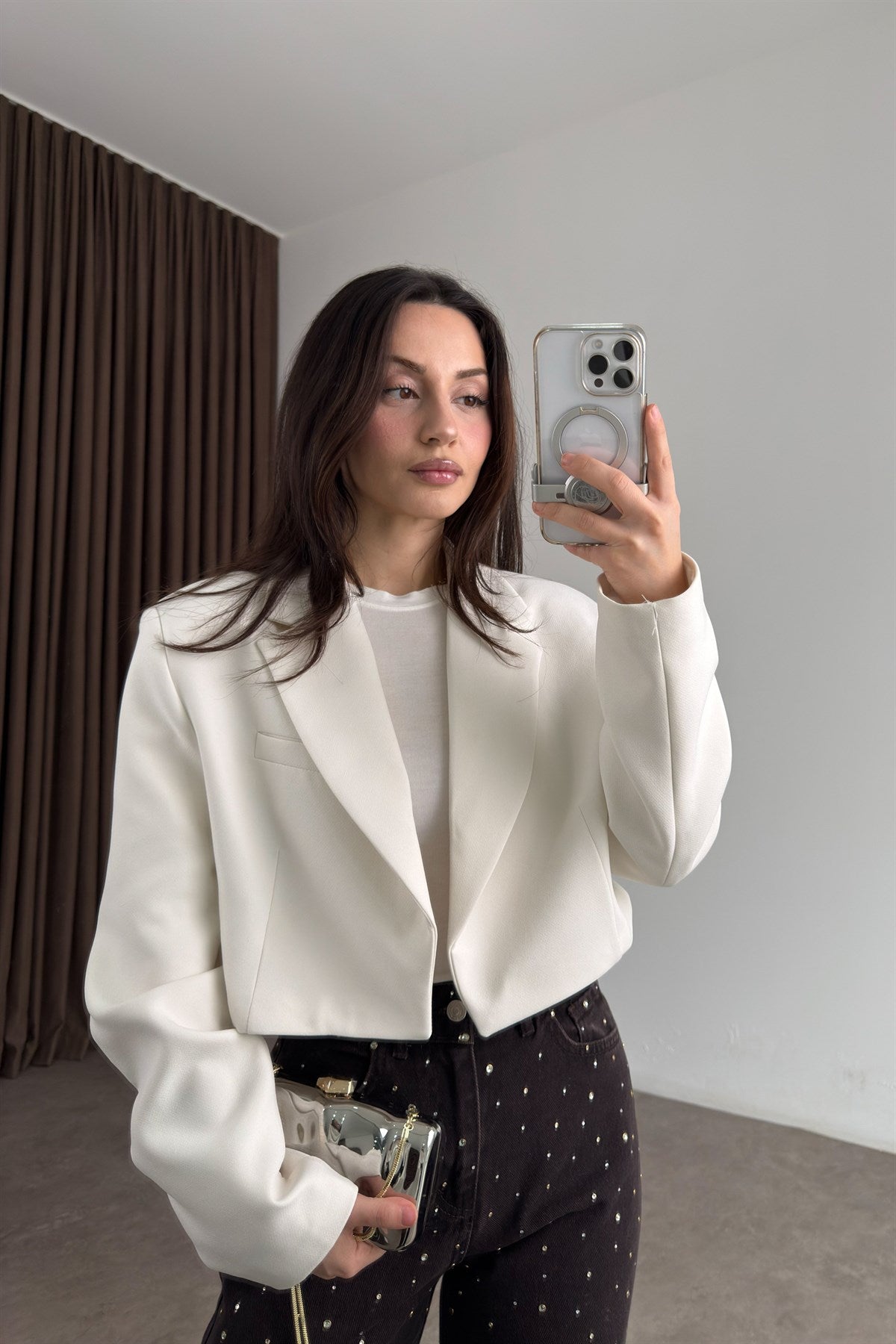 Premium Kısa Beyaz Blazer Ceket