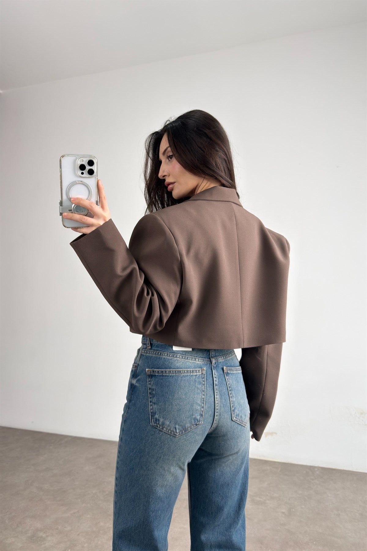 Premium Kısa Kahve Blazer Ceket